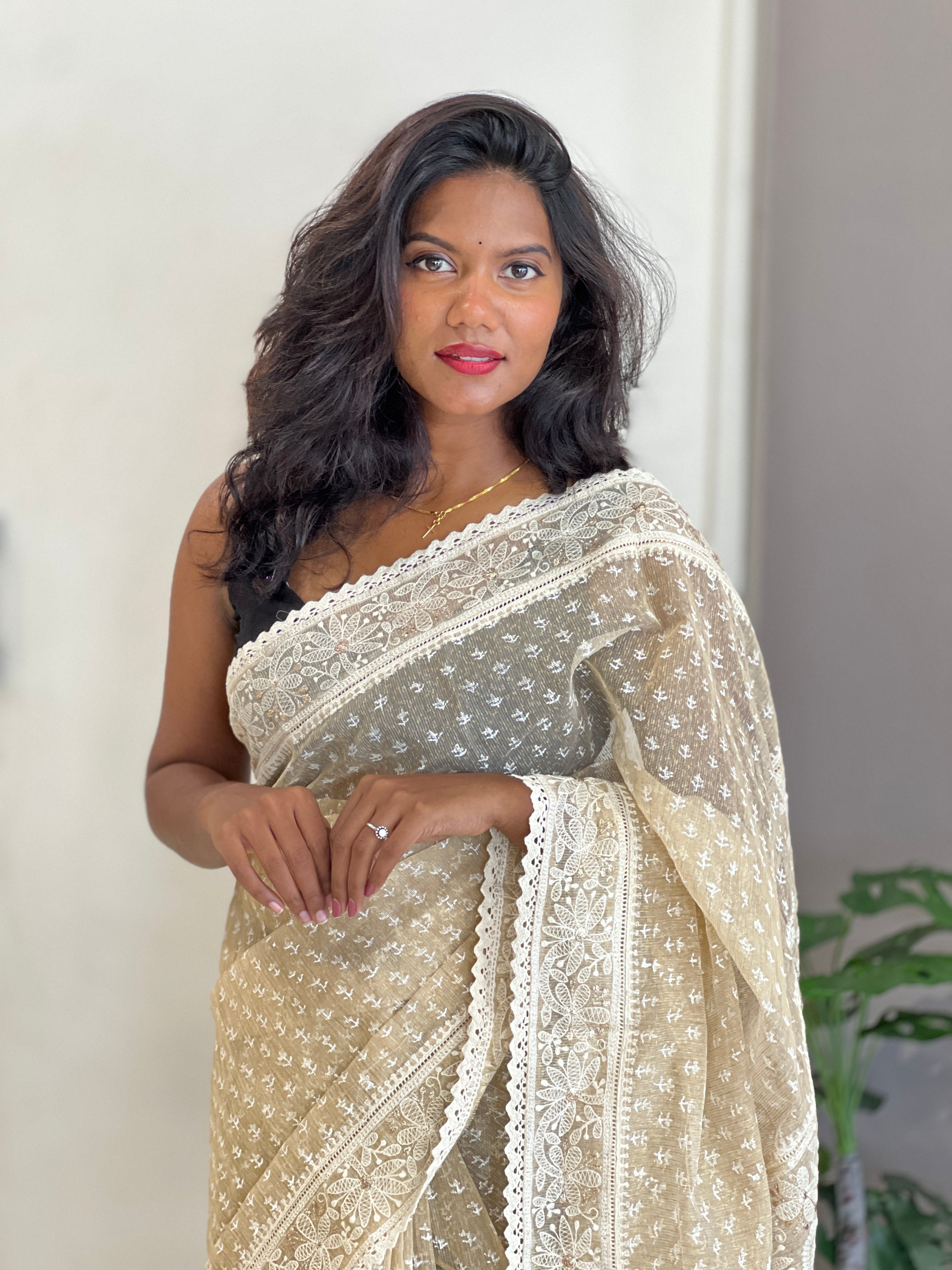 Lucknowi Inspired Embroidery Rice Kota Saree | JSC671