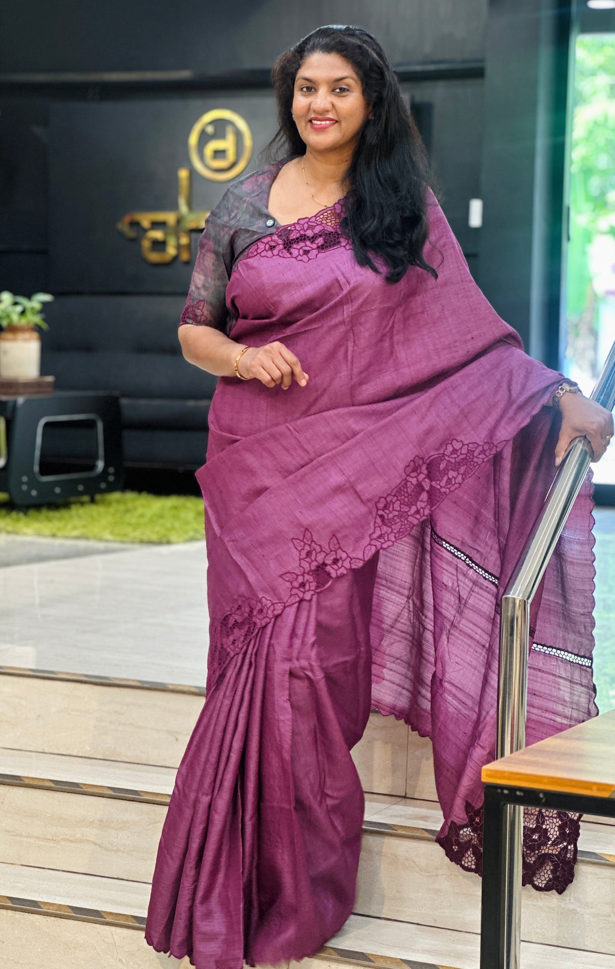 Floral Twine Cut Work Desi Tussar Saree | TC527