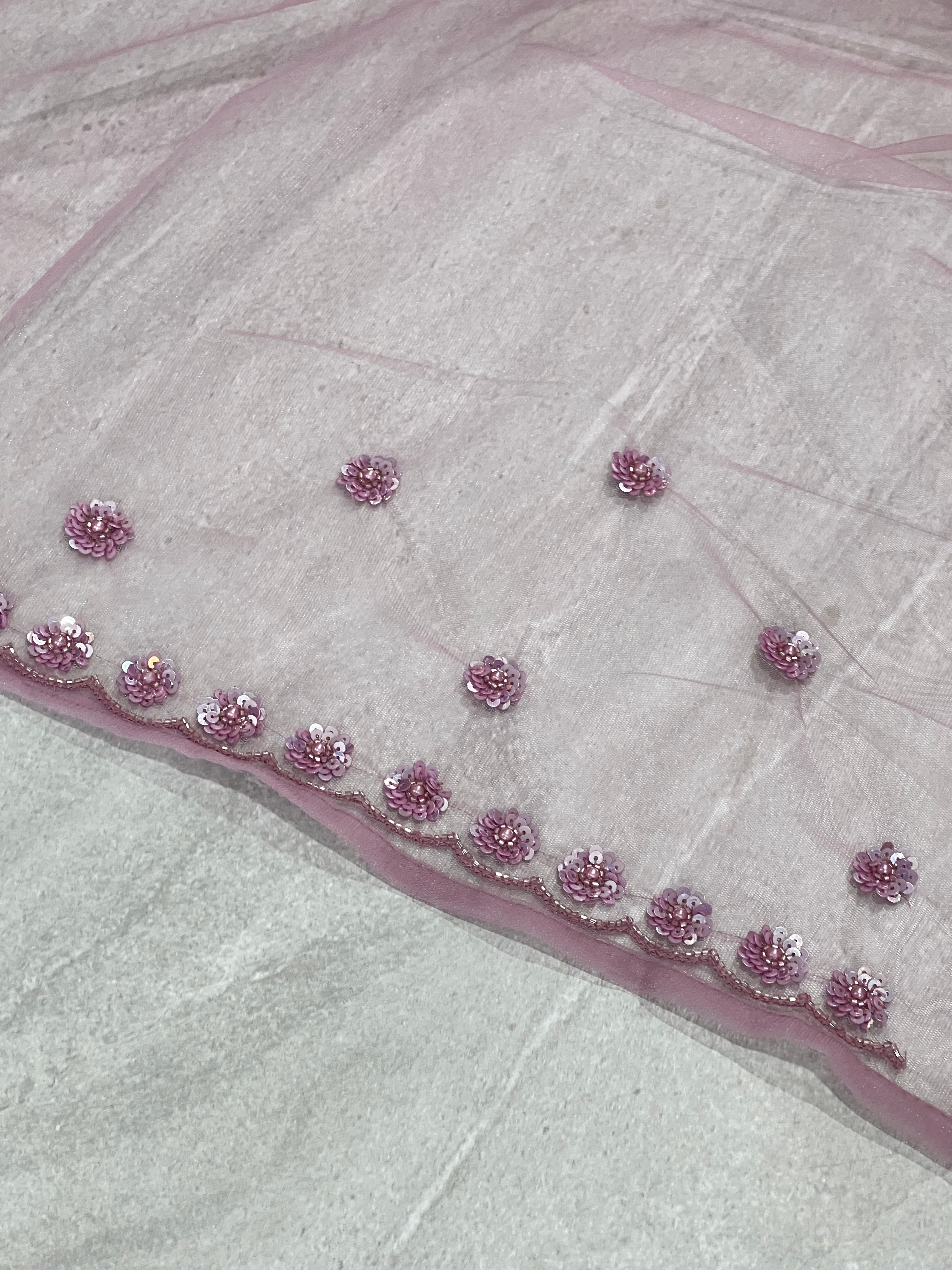 Beads Work Embroidered Net Saree | SBP873