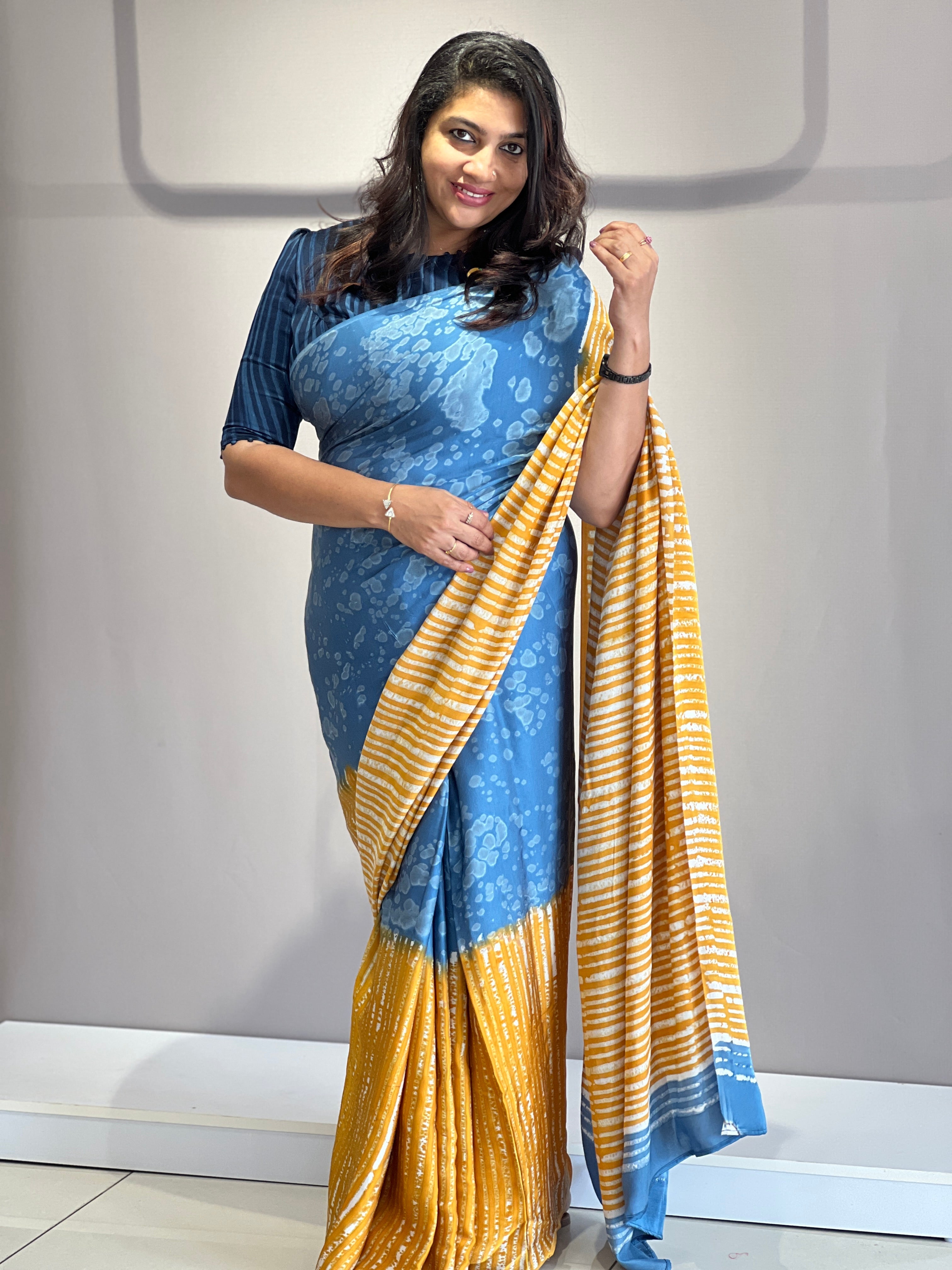 Hand Tie & Dye Patterned Modal Saree | JKL473