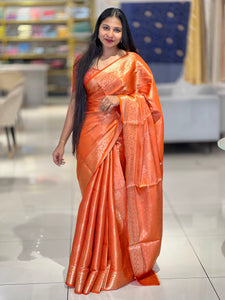 Golden Zari Weaved Leaf Patterned Banarasi Silk Saree | NN343