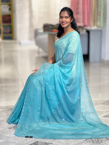 Hand Work Crushed Organza Saree | SBP859