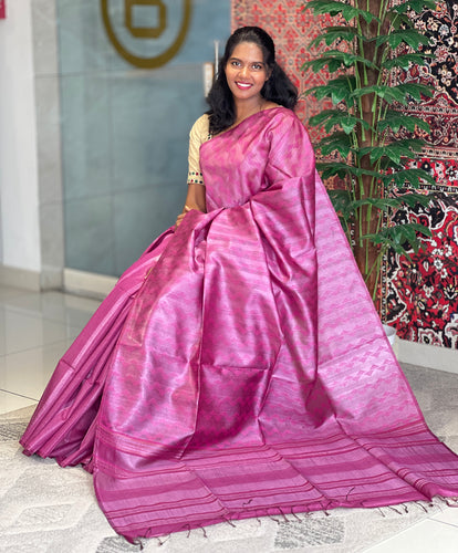 Thread Weaving Zigzag Patterned Noil Tussar Saree | PNS200