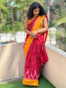 Red & Yellow Cotton Saree ( Without Blouse ) | RP412