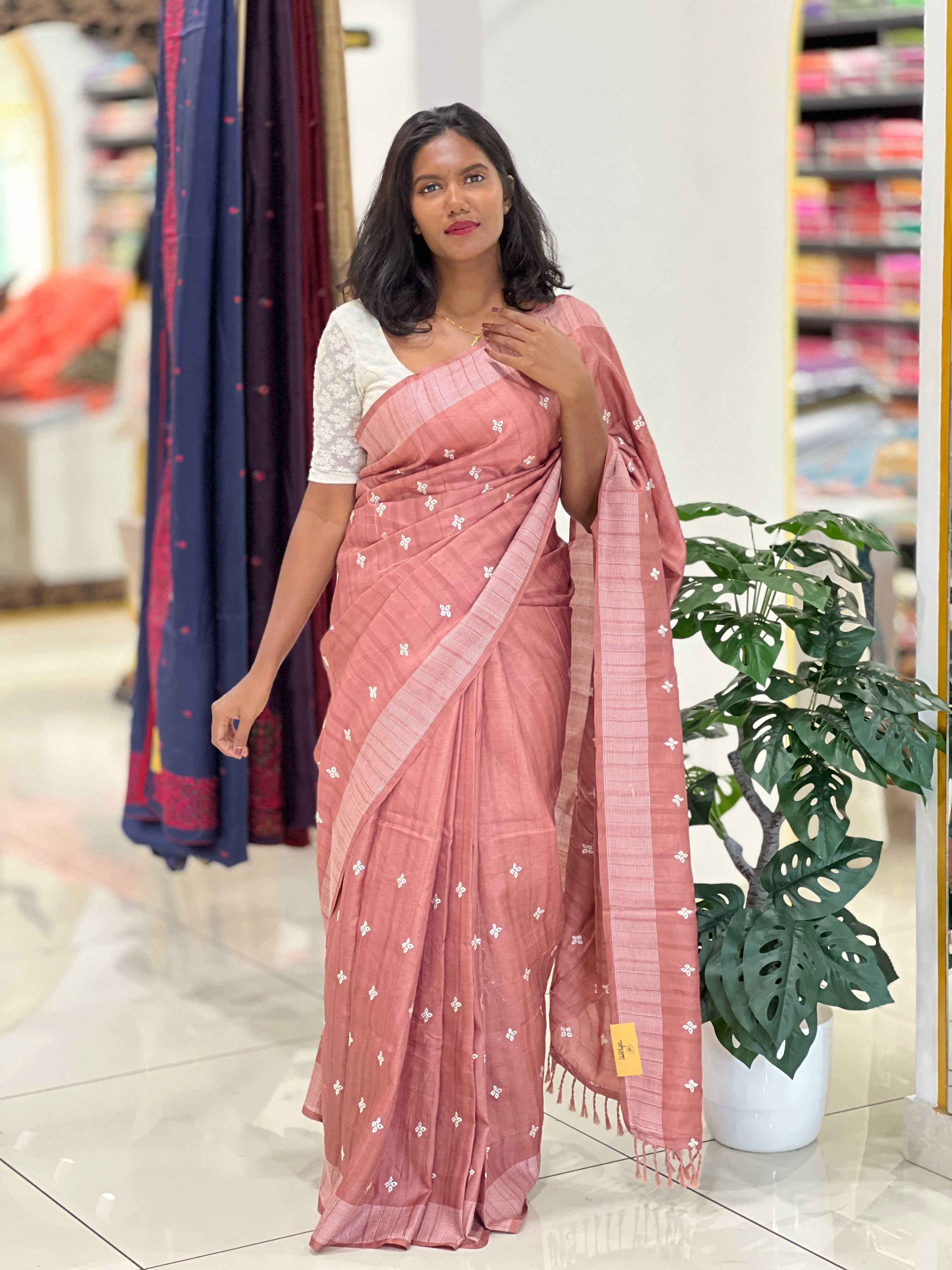 Floral Embroidery Detailed Semi Tussar Saree | SUN735