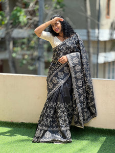 Black Color Semi Tussar Saree | BLD173