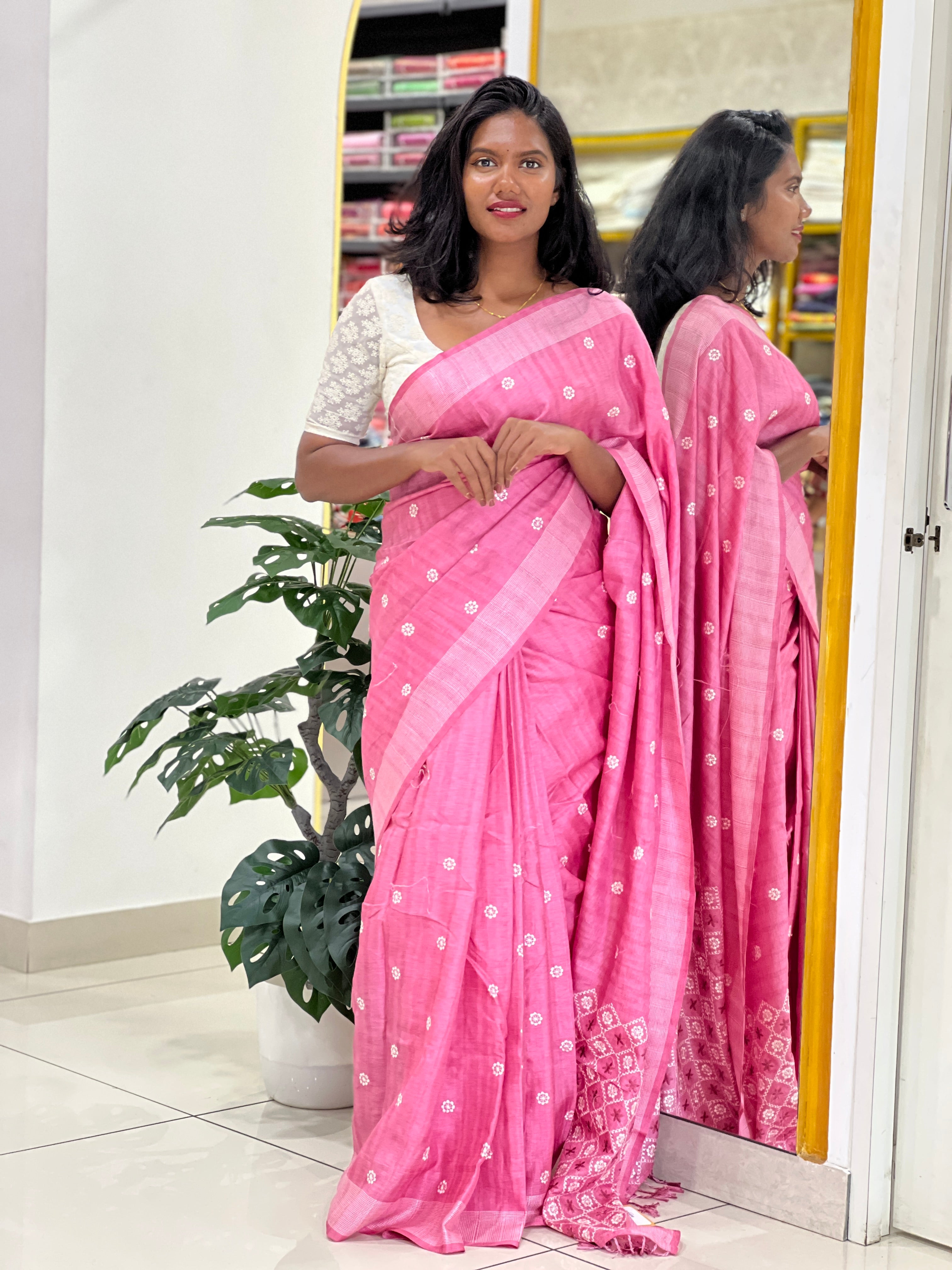 Floral Embroidery Detailed Semi Tussar Saree | SUN709