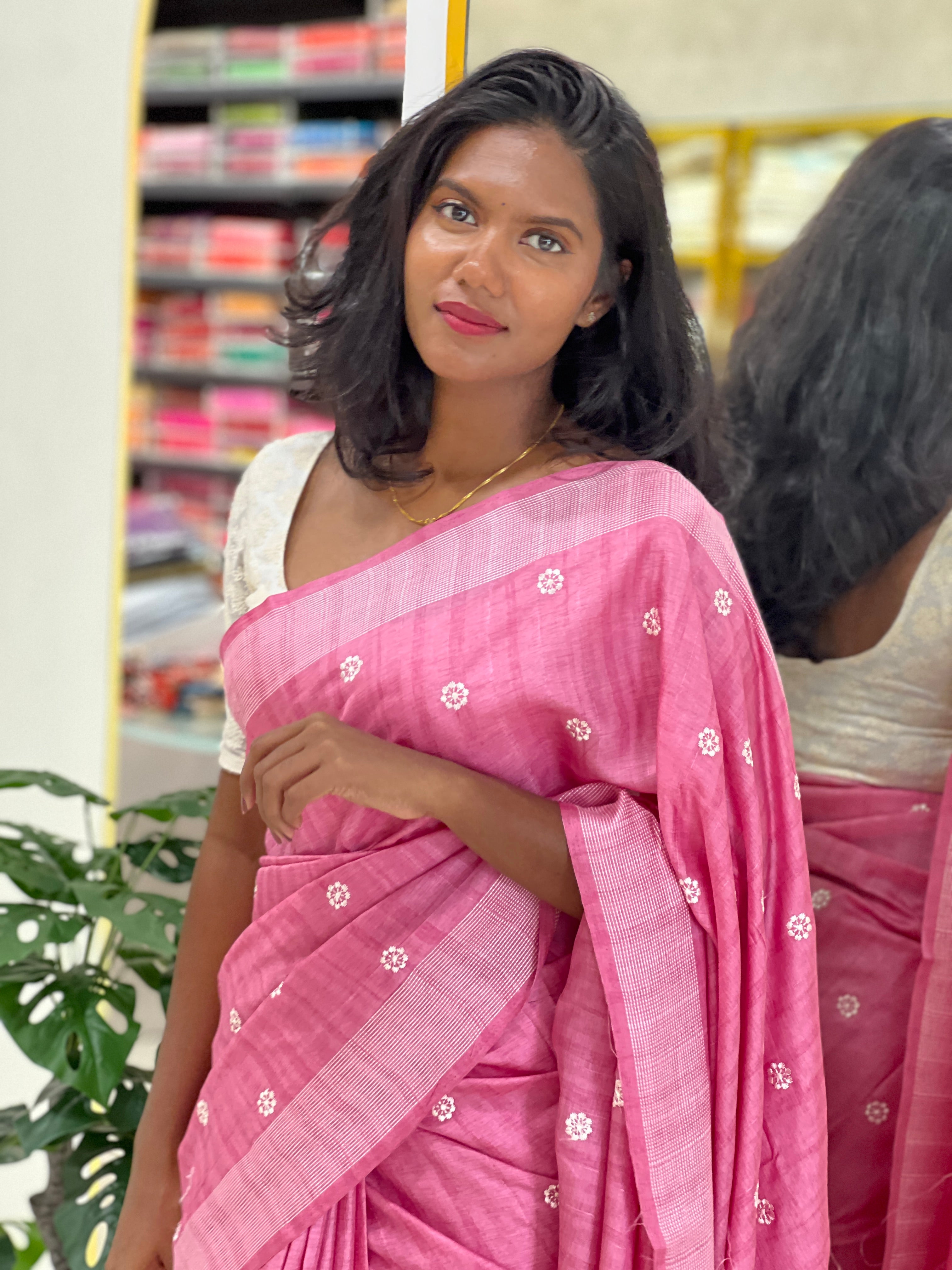 Floral Embroidery Detailed Semi Tussar Saree | SUN709