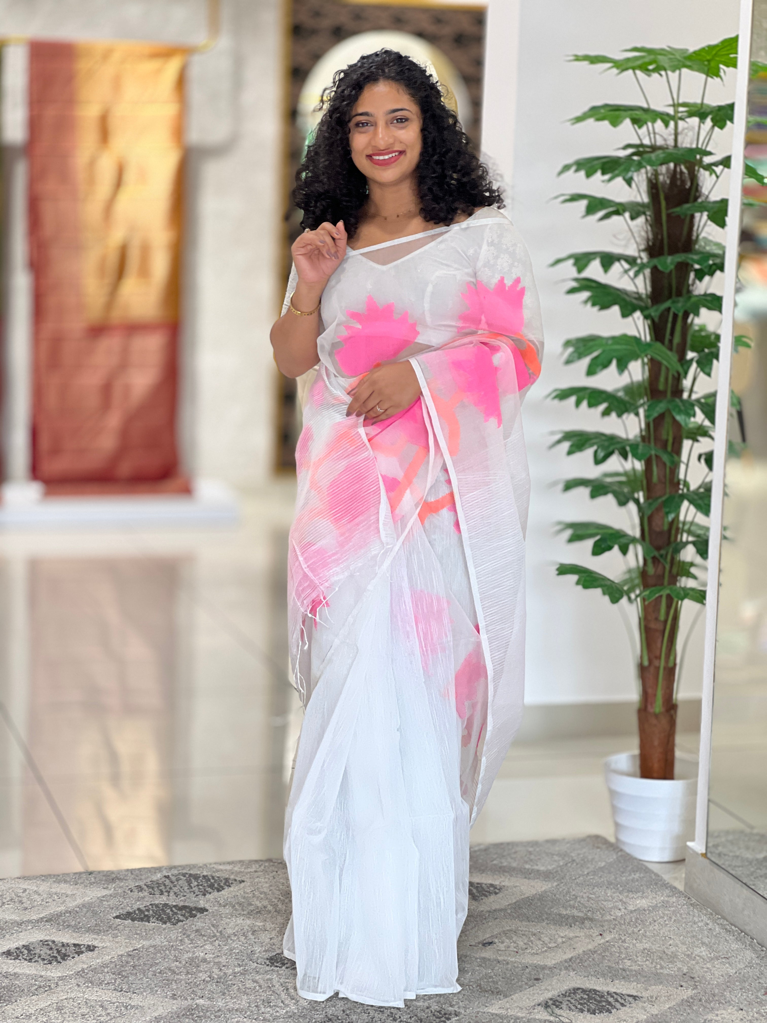 Jamdhani Weaved Kora Organza Saree | AB261
