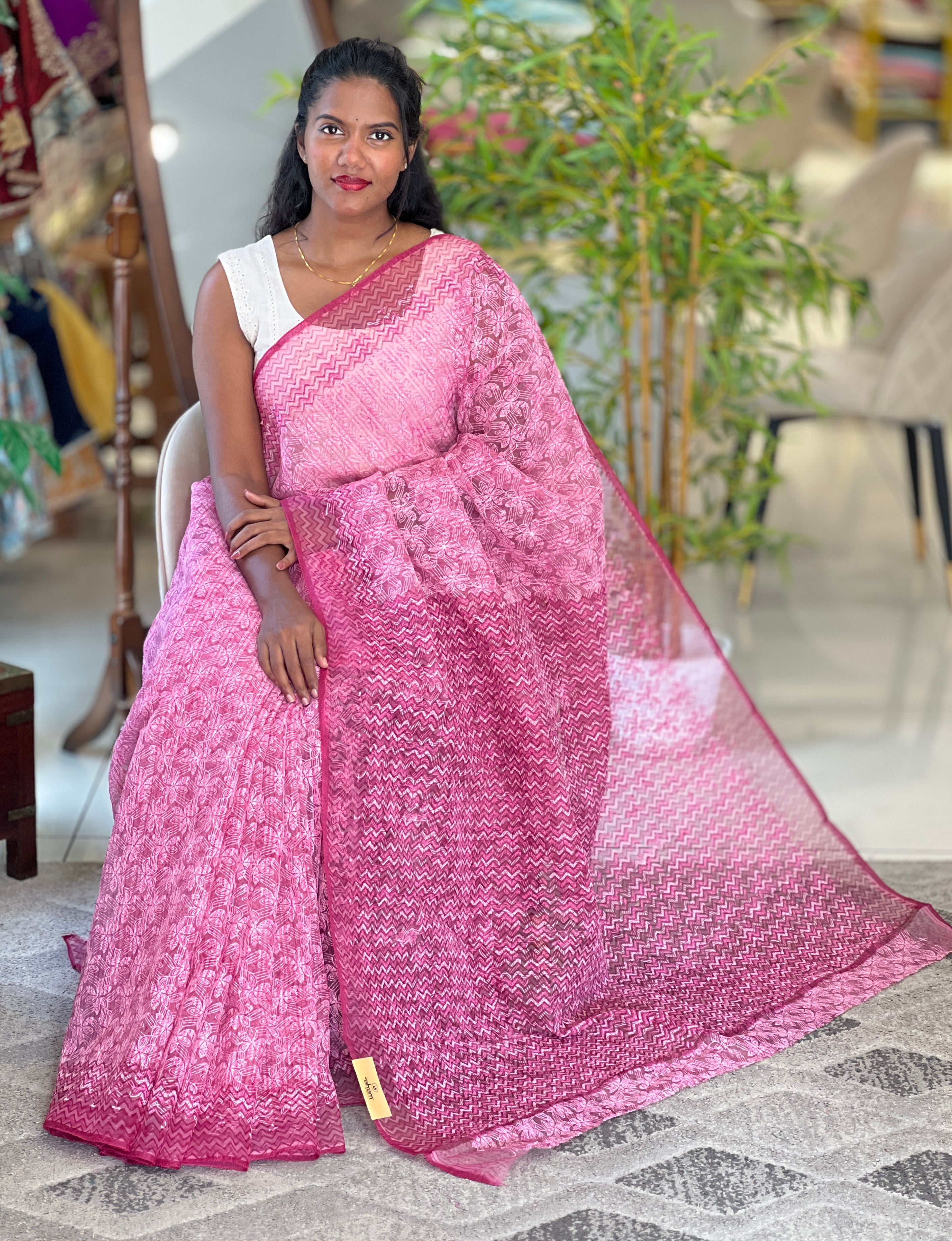 Tepchi Embroidery Organza Saree | JSC659