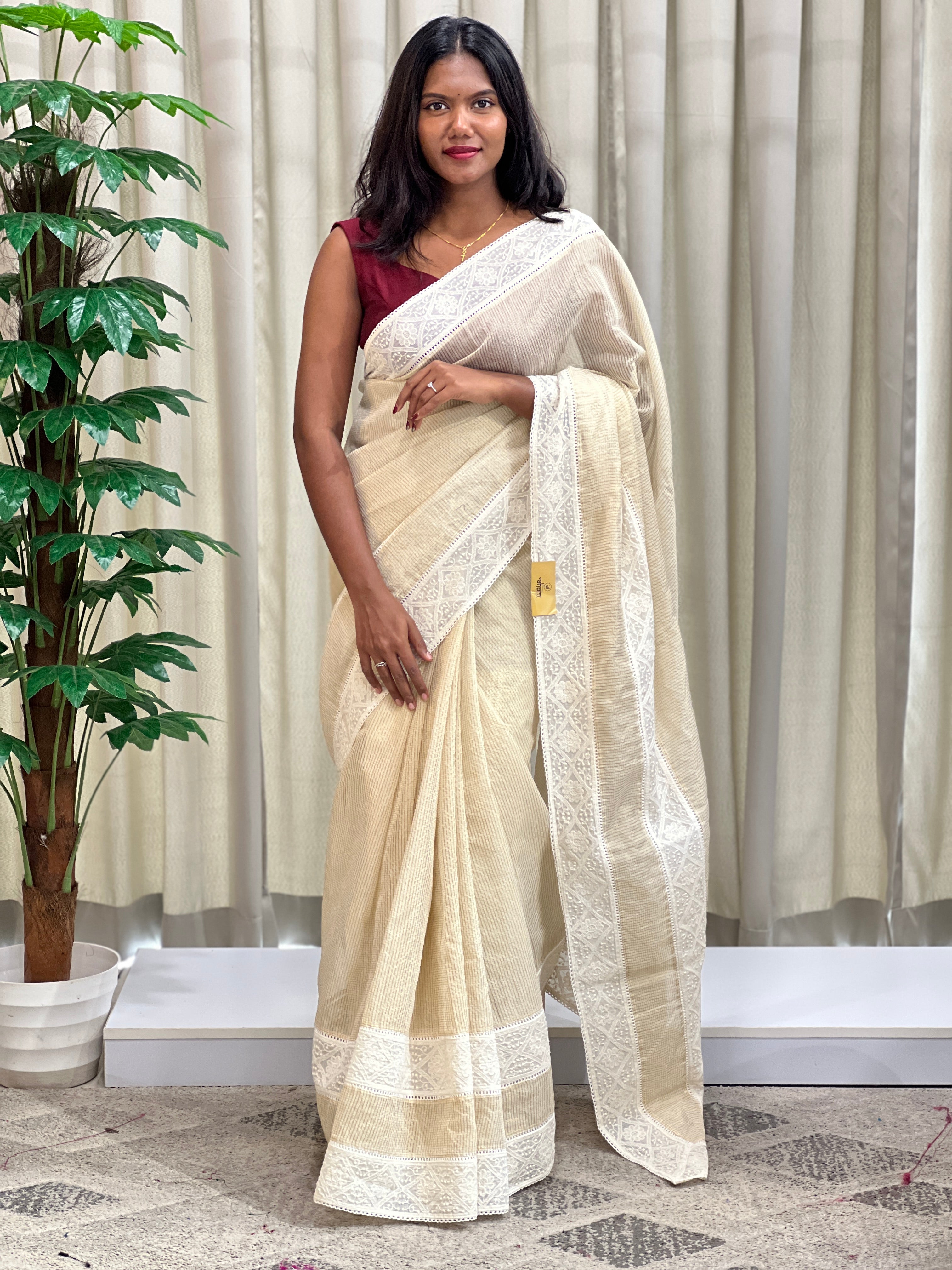 Embroidered Border Tissue Check Saree | MM577