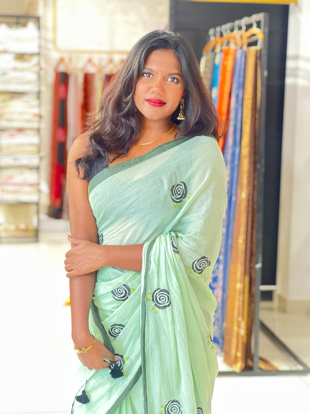 Machine Embroidered Mul Cotton Saree | SA182
