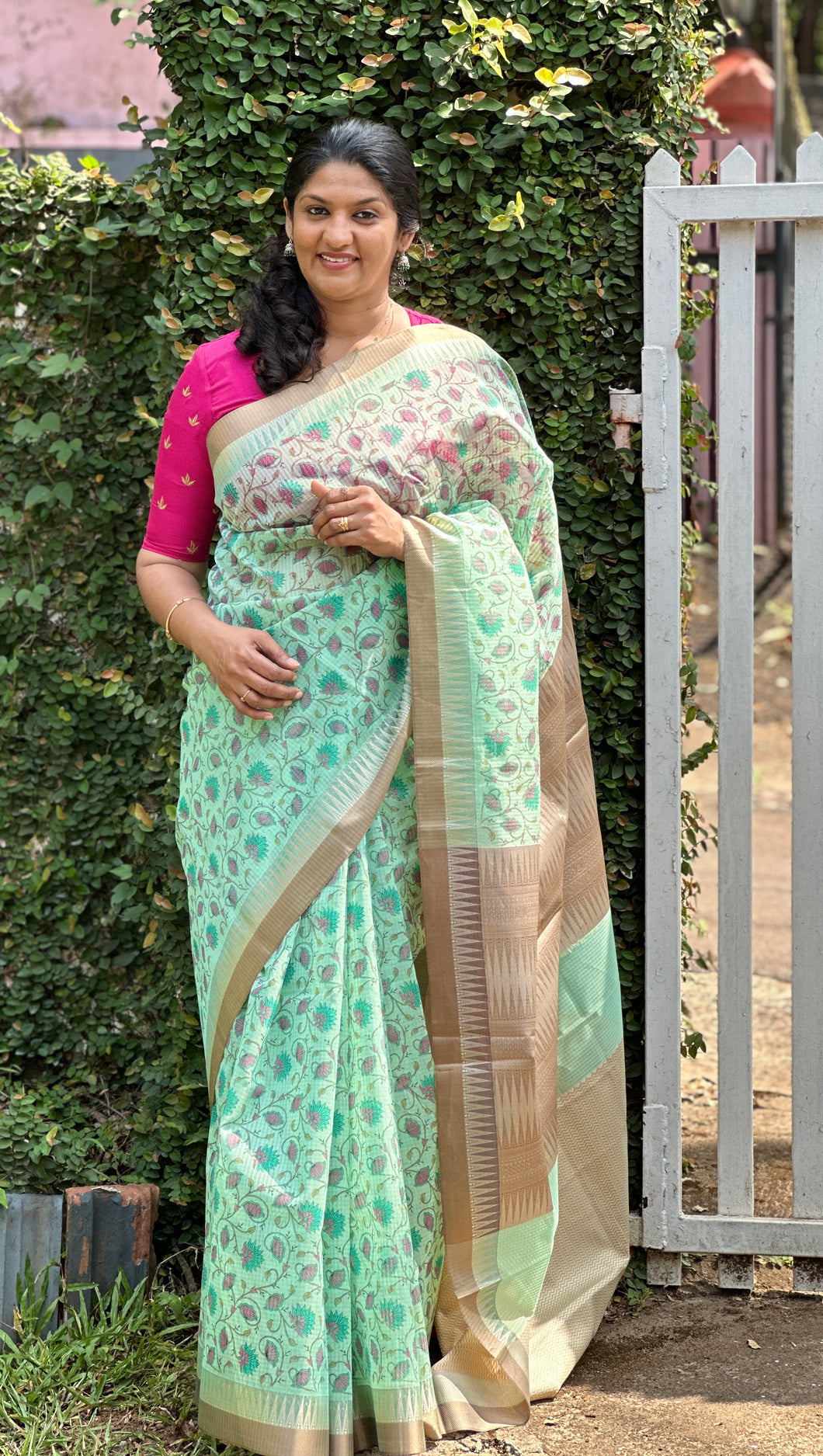 Floral Jaal Screen Printed Chanderi Saree | RR191