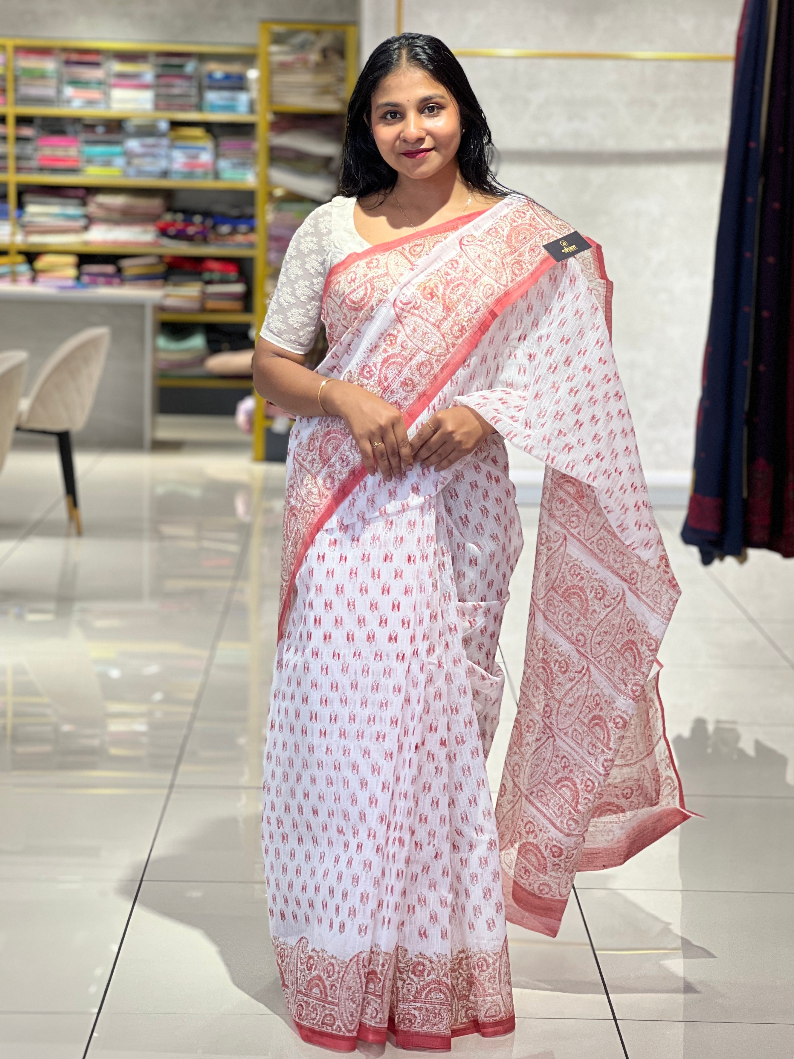 Printed Cotton Blend Saree | VDA189