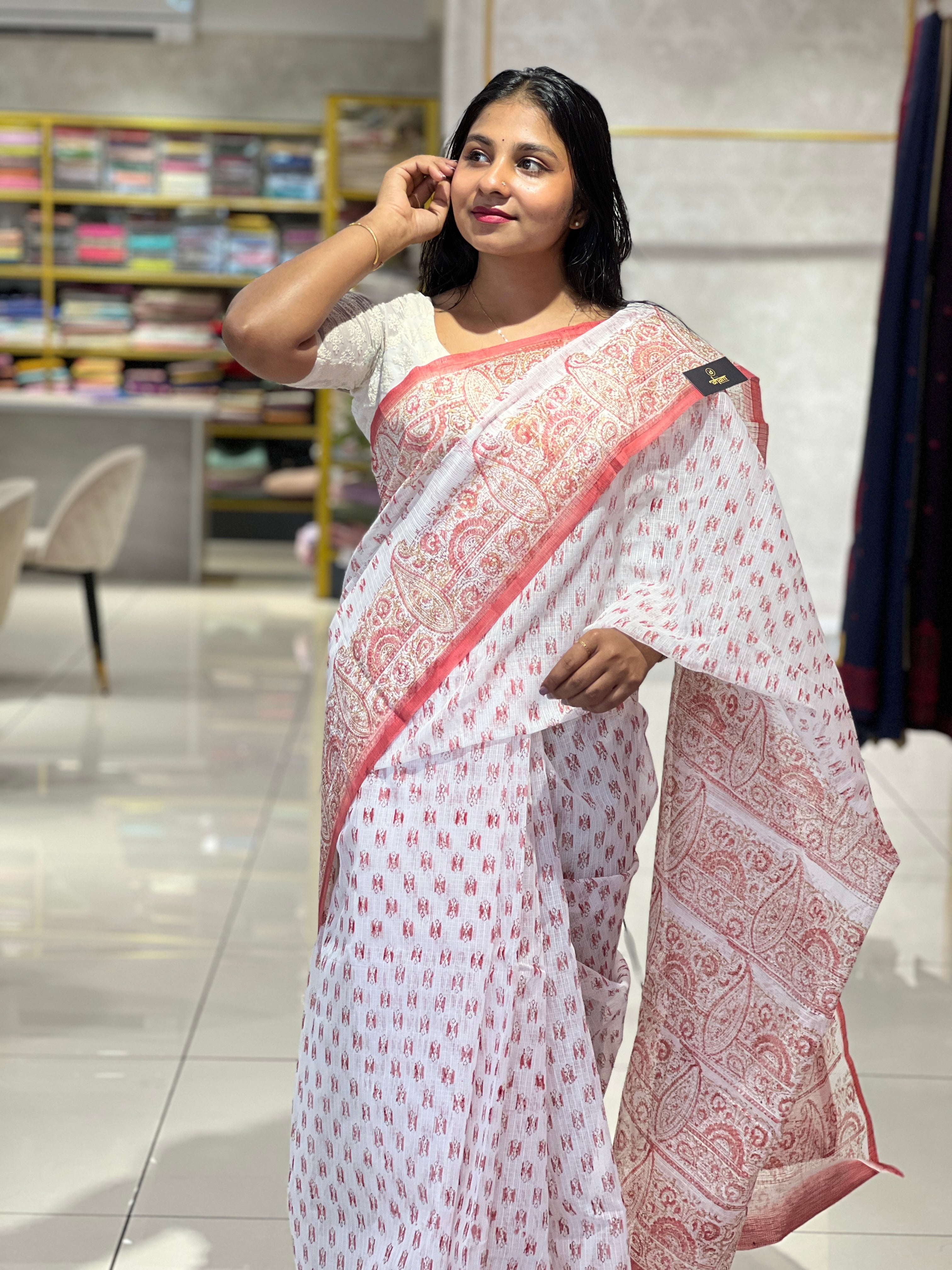Printed Cotton Blend Saree | VDA189