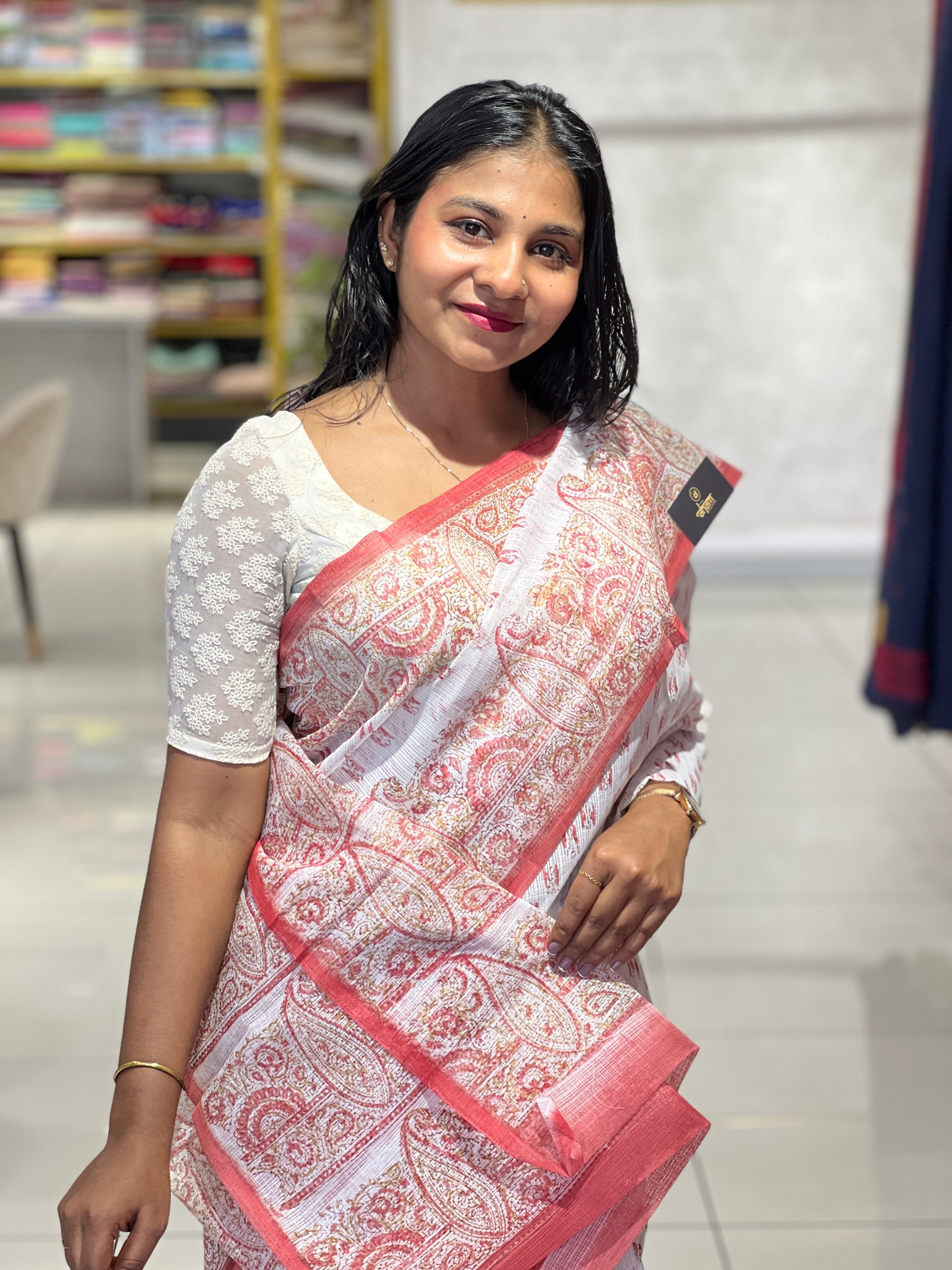 Printed Cotton Blend Saree | VDA189