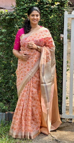 Floral Jaal Screen Printed Chanderi Saree | RR194