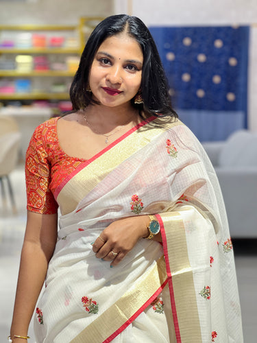 Floral Machine Embroidery Detailed Kota Saree | MR133