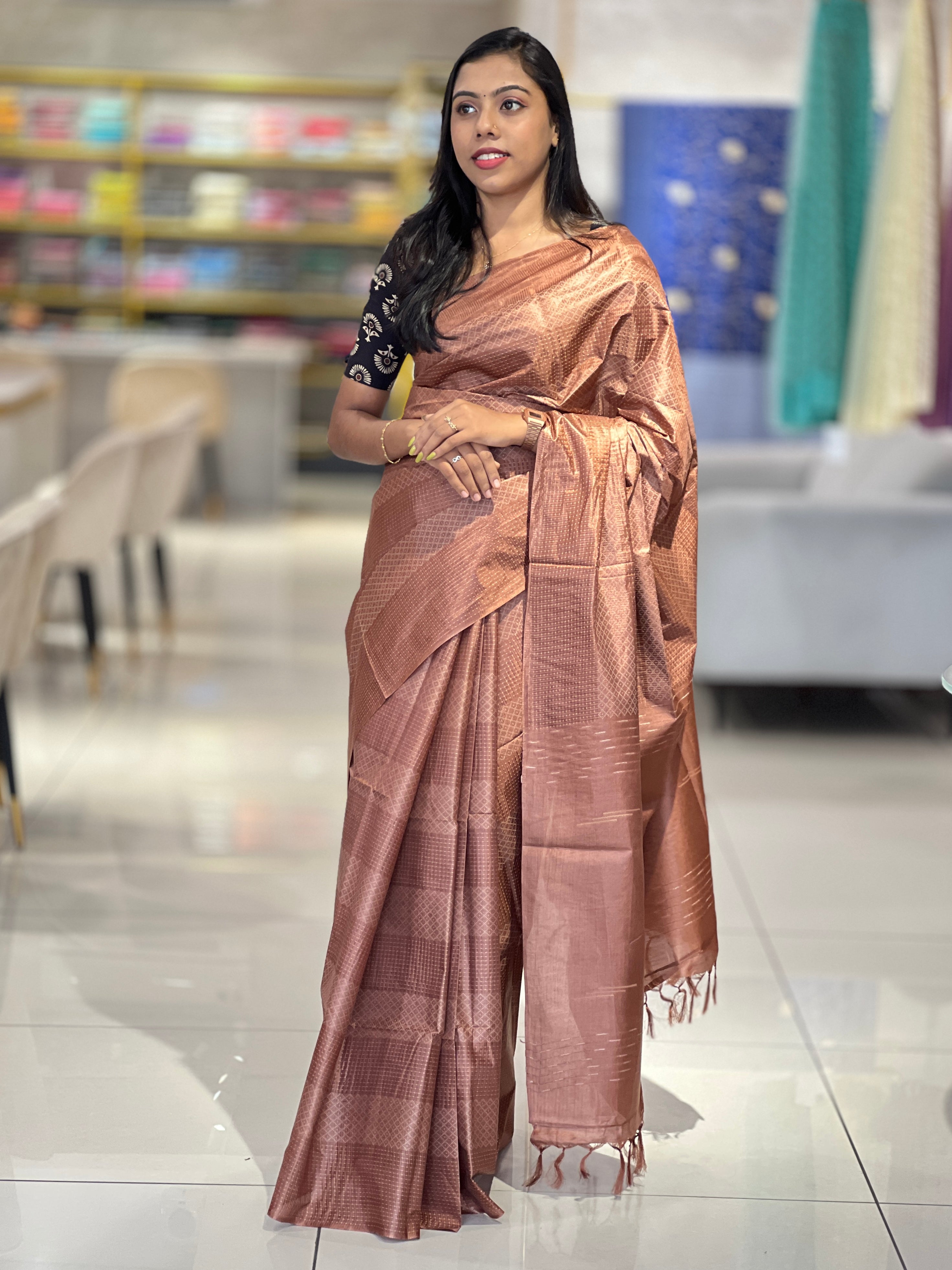 Kesiya & Thread Weaved Bamboo Tussar Saree | PNS184