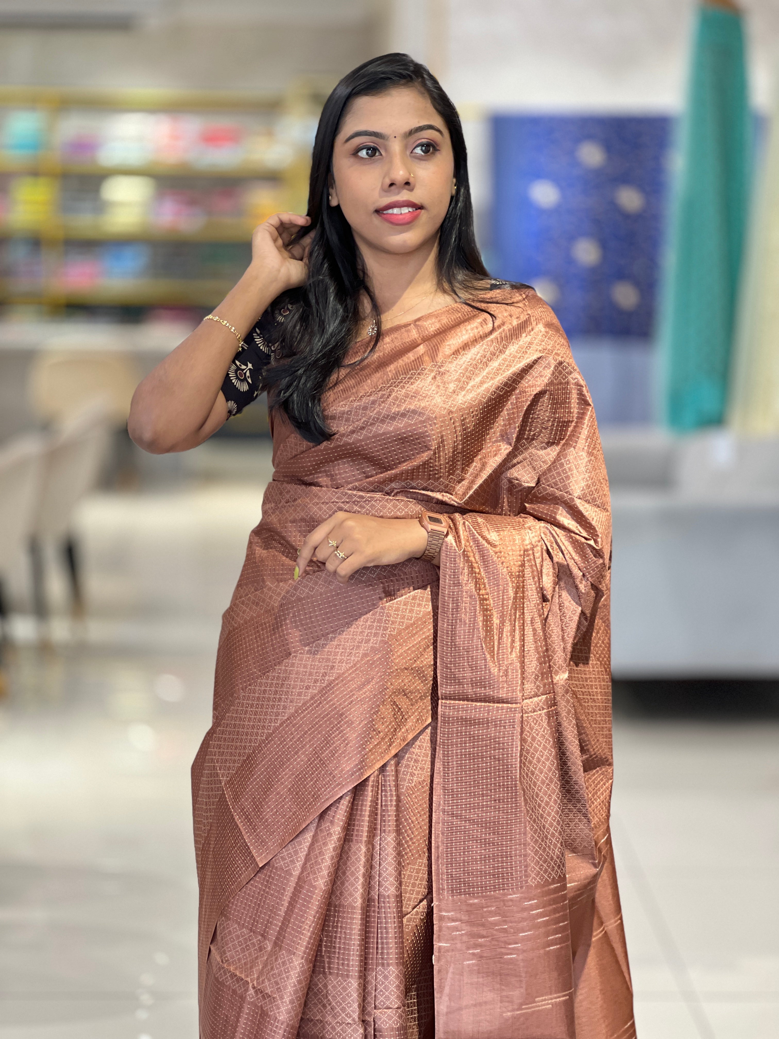 Kesiya & Thread Weaved Bamboo Tussar Saree | PNS184