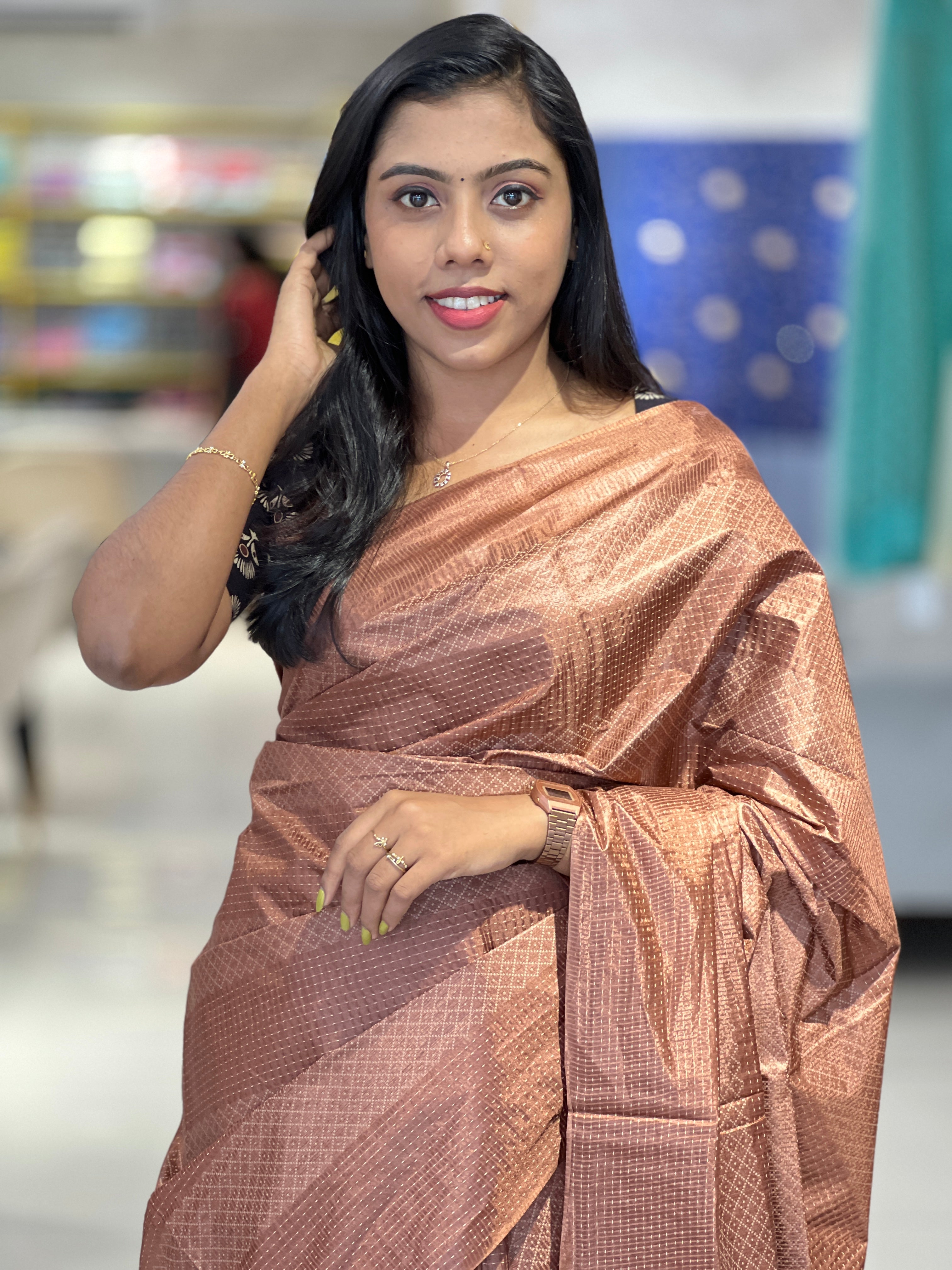 Kesiya & Thread Weaved Bamboo Tussar Saree | PNS184