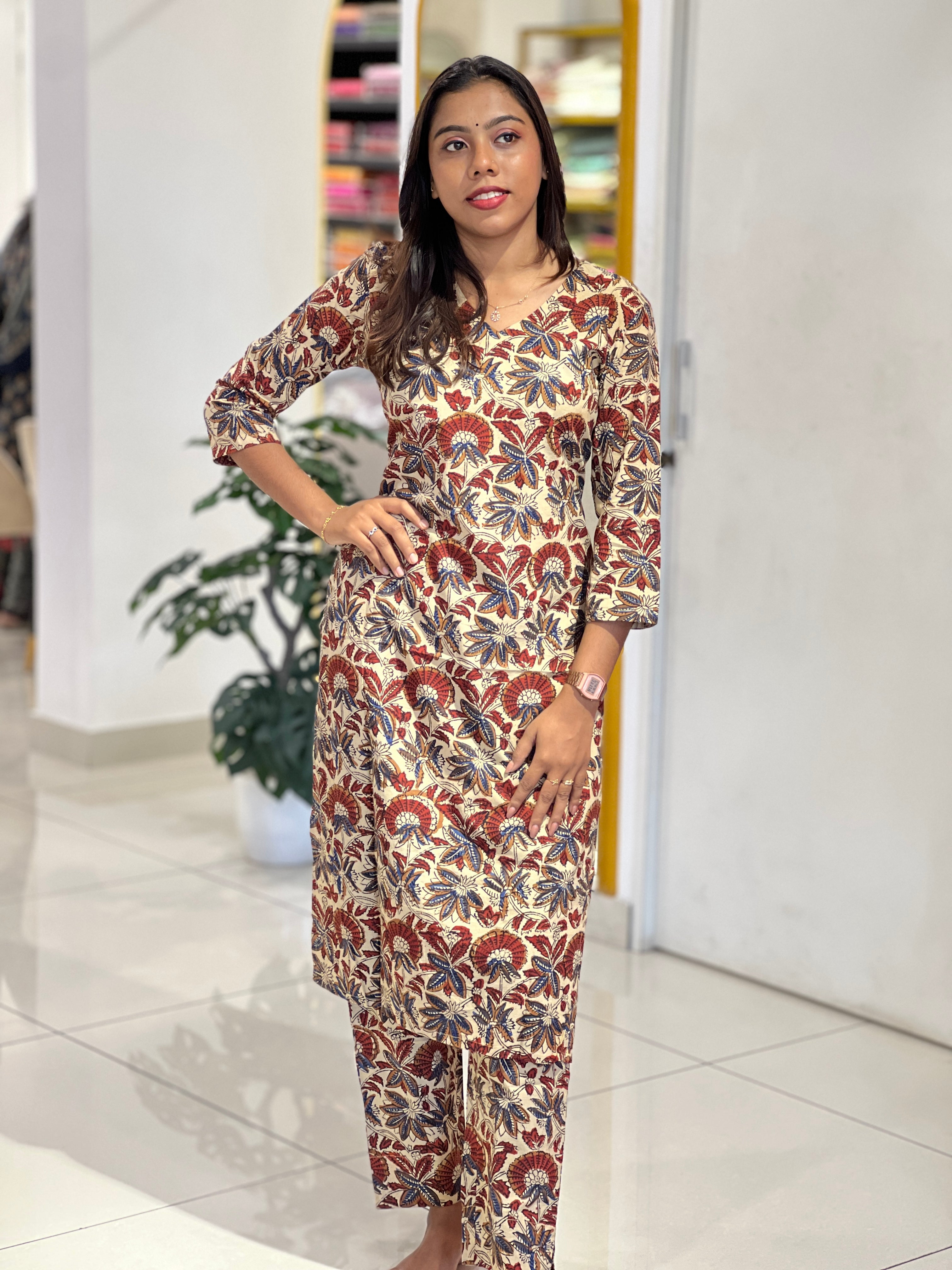 Leaf Printed Cotton Kurta Set | DNT866