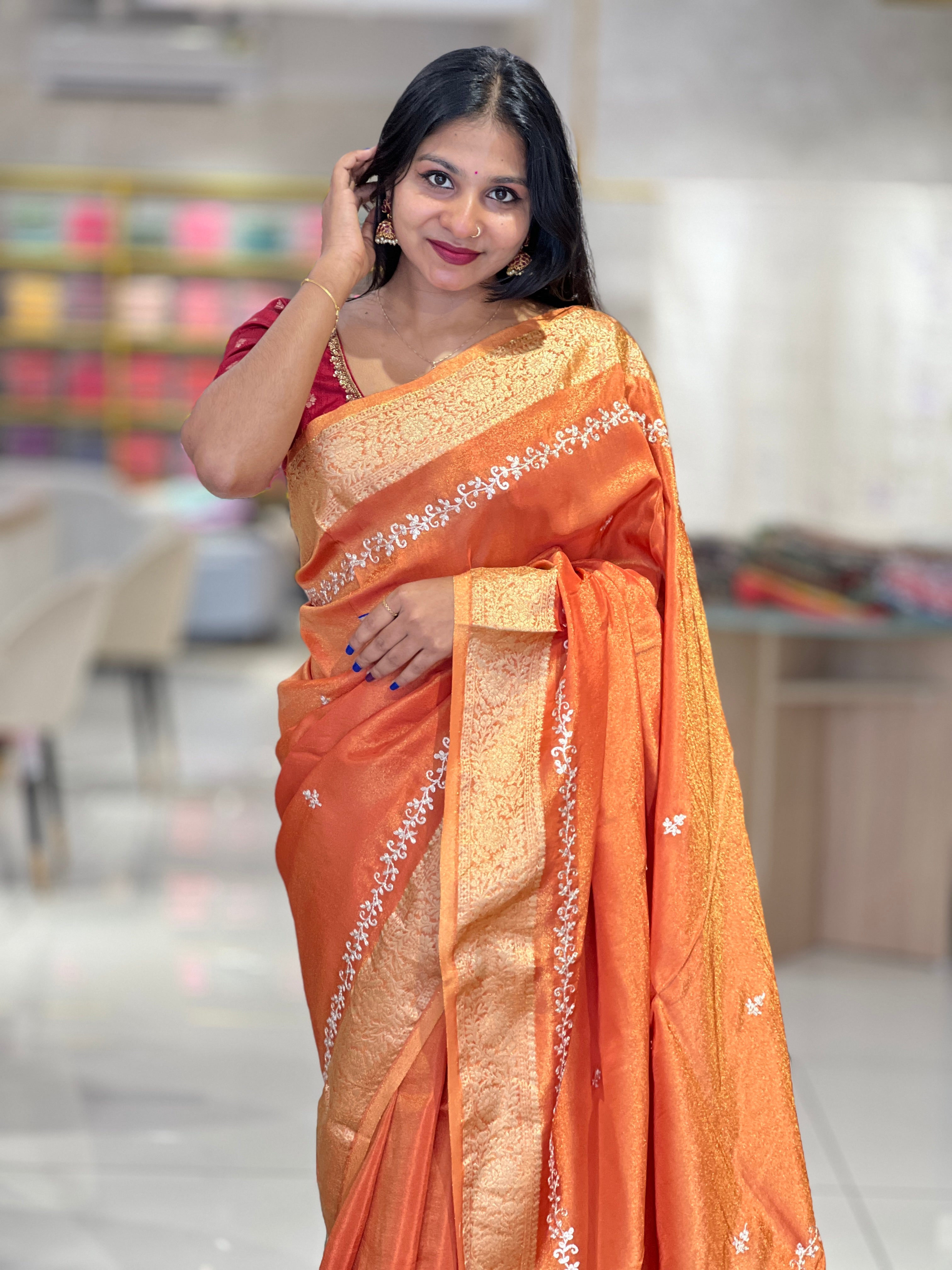 Pitta Work Pattern Tissue Banarasi Saree |  SSN148