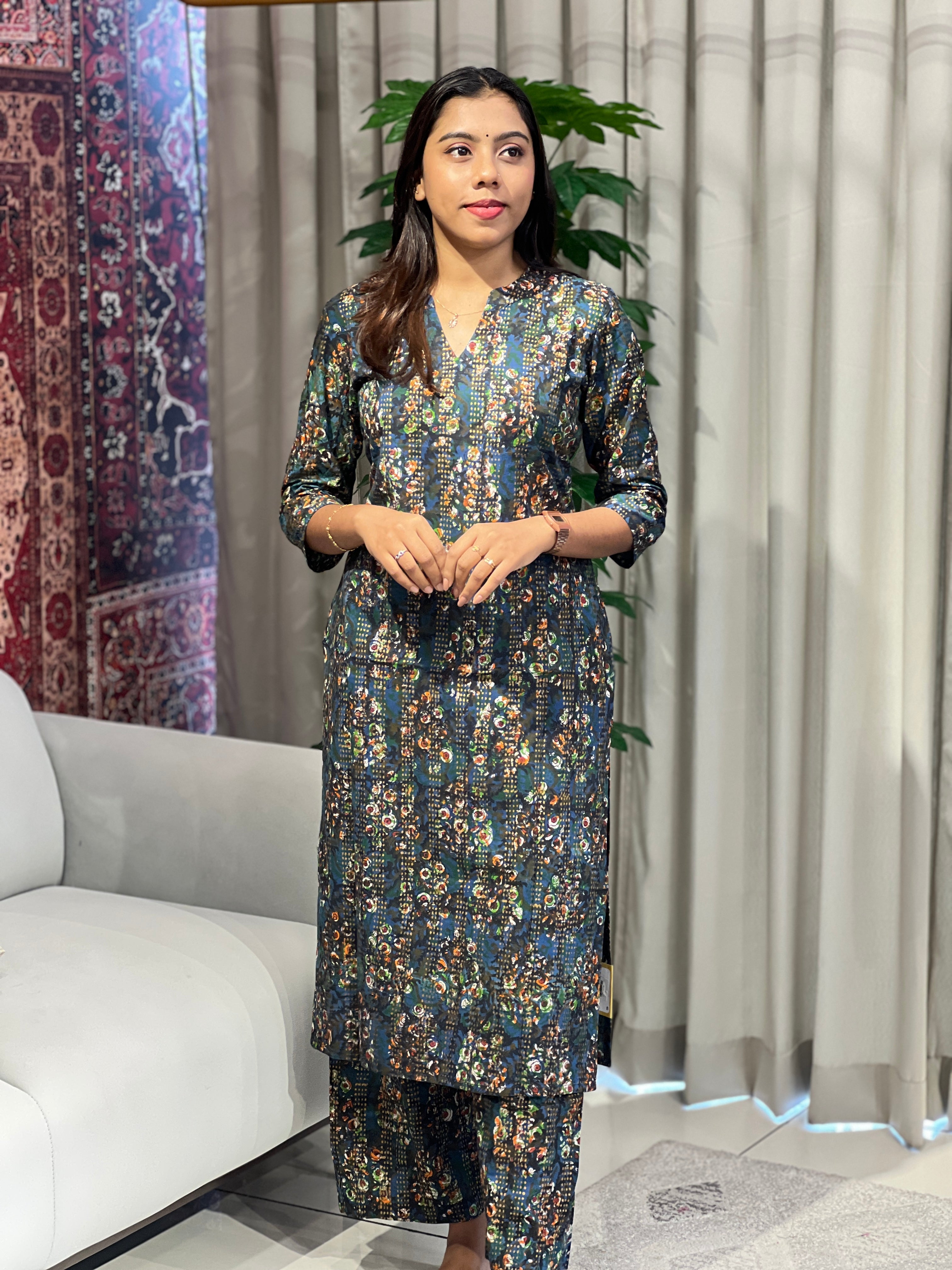 Floral Printed Cotton Kurta Set | DNT854