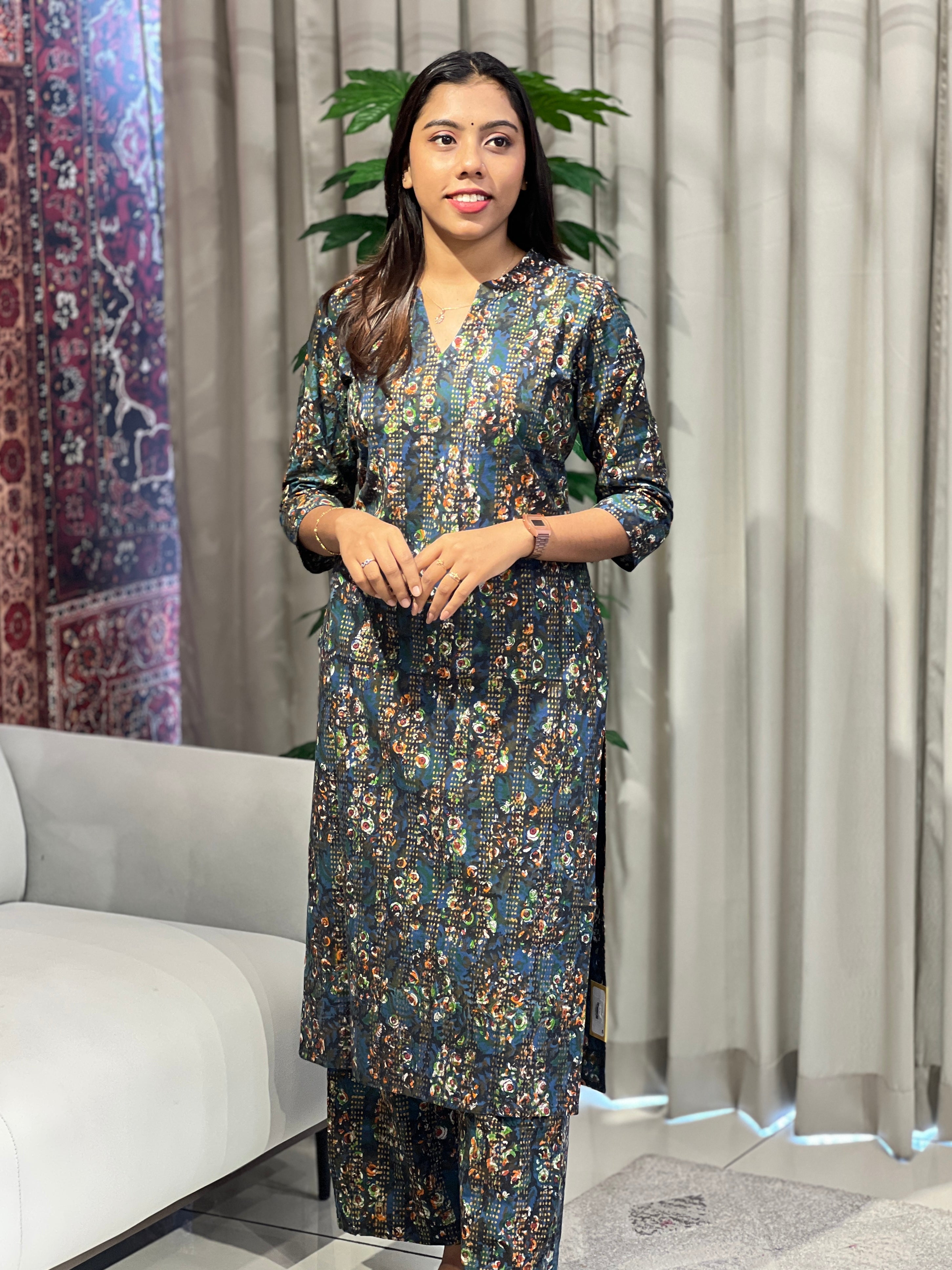 Floral Printed Cotton Kurta Set | DNT854