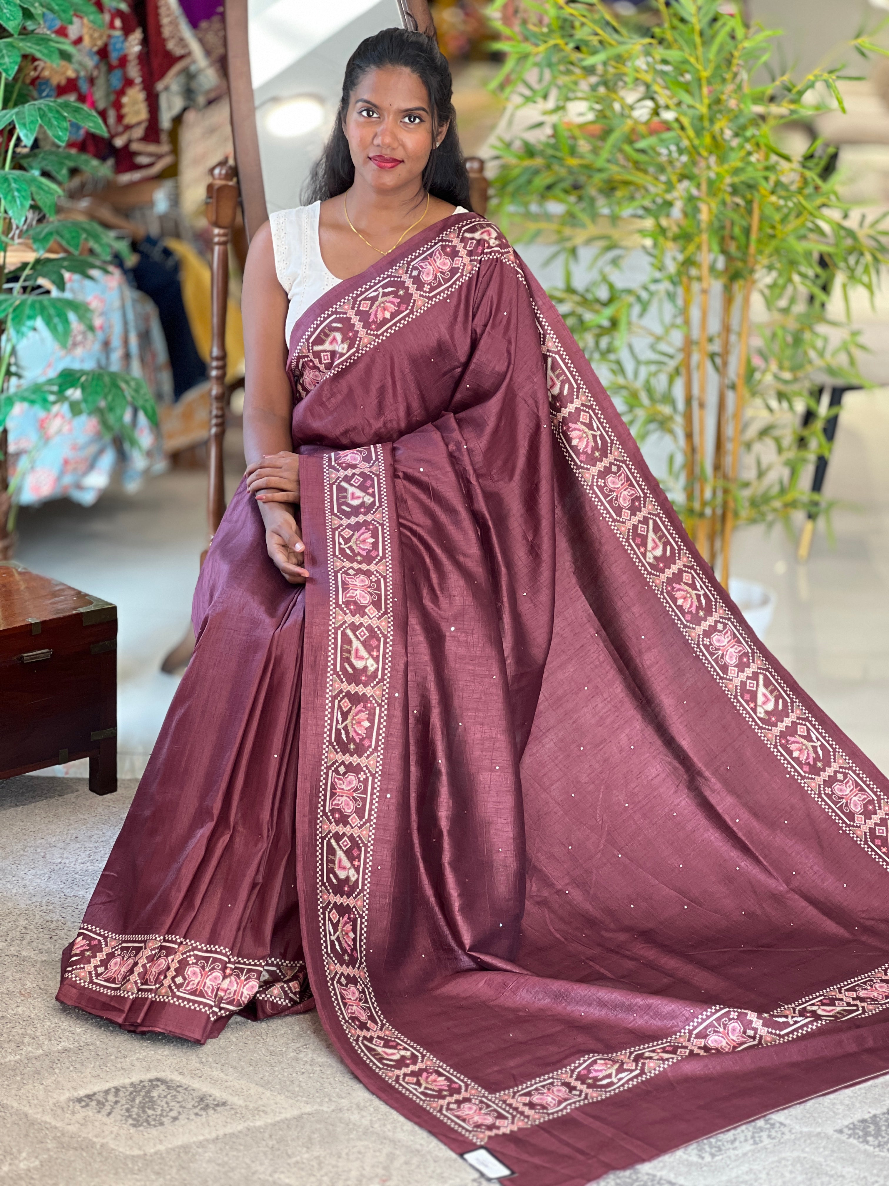 Digital Printed Tussar Finish Saree | SSN382