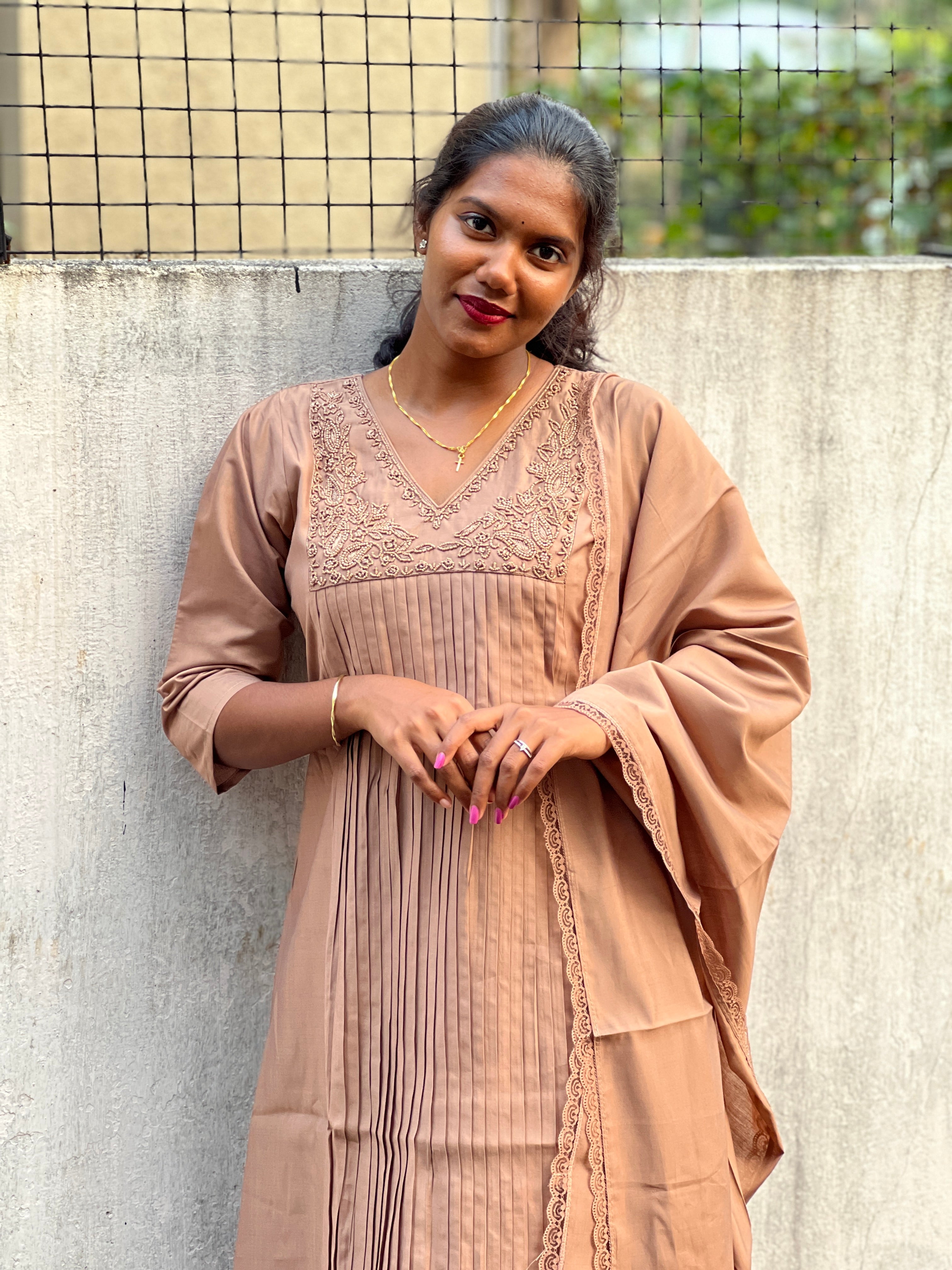 Sugar Beads & Thread Embroidered Semi Tussar Kurta Set | SLM135