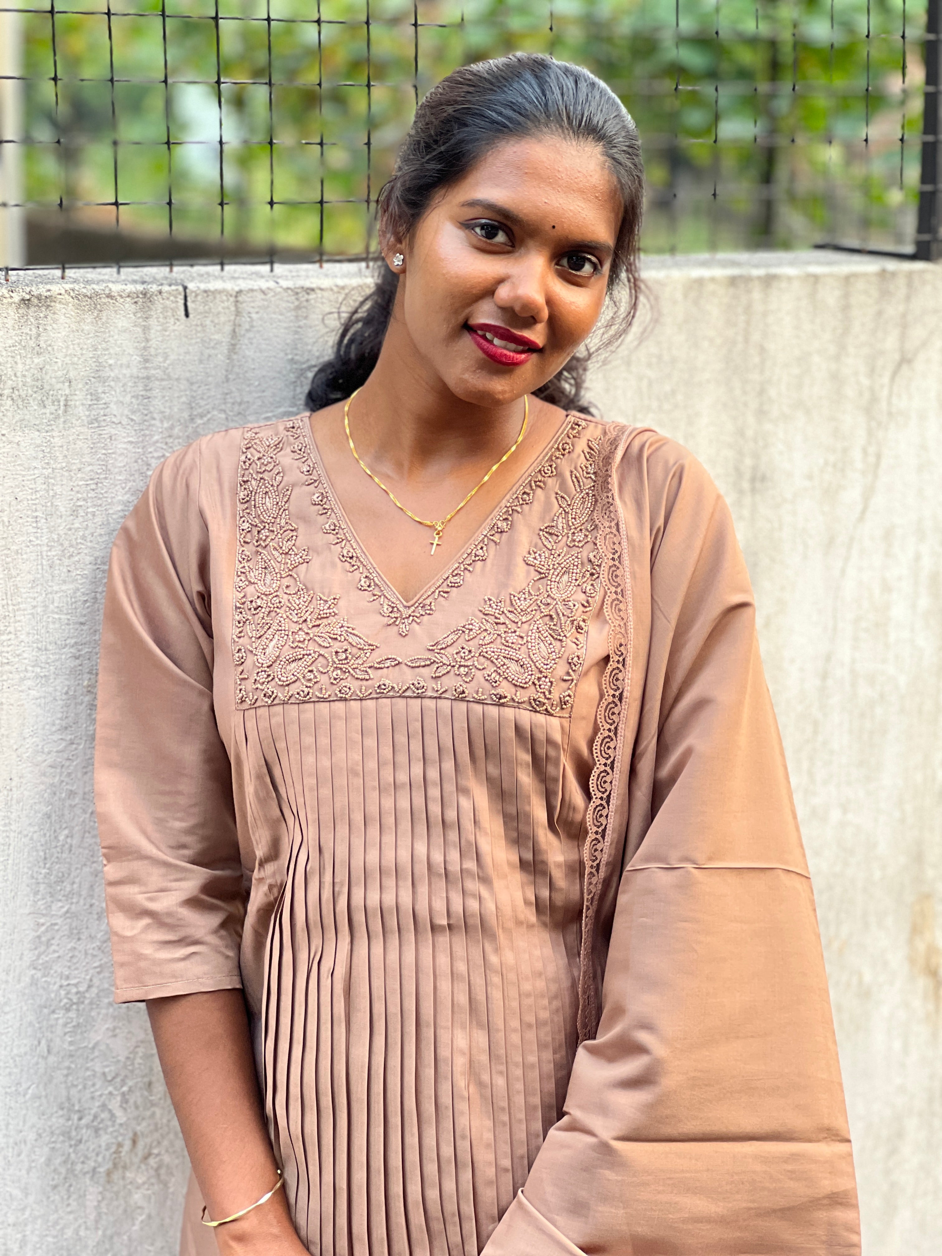 Sugar Beads & Thread Embroidered Semi Tussar Kurta Set | SLM135