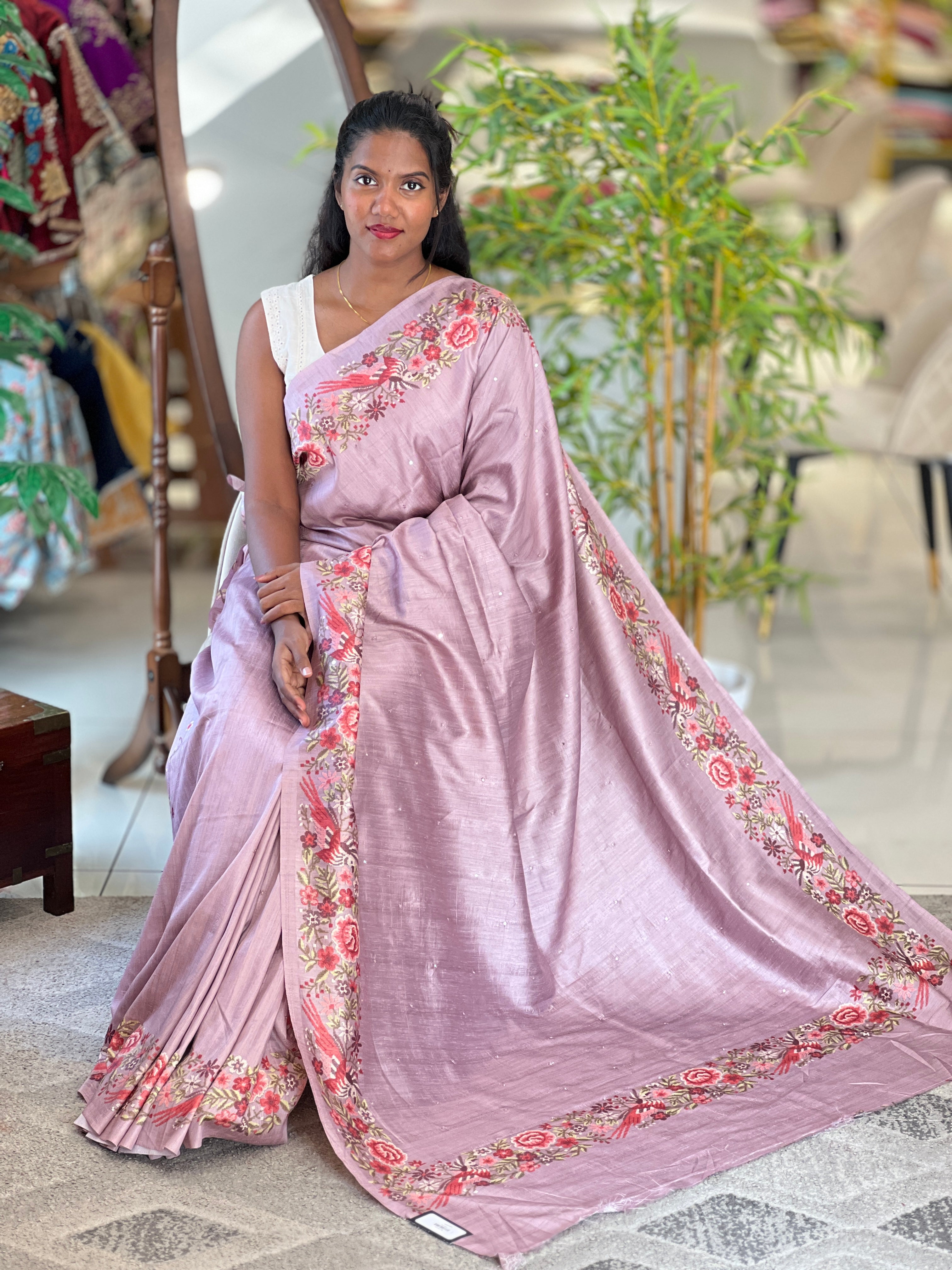 Digital Printed Tussar Finish Saree | SSN379