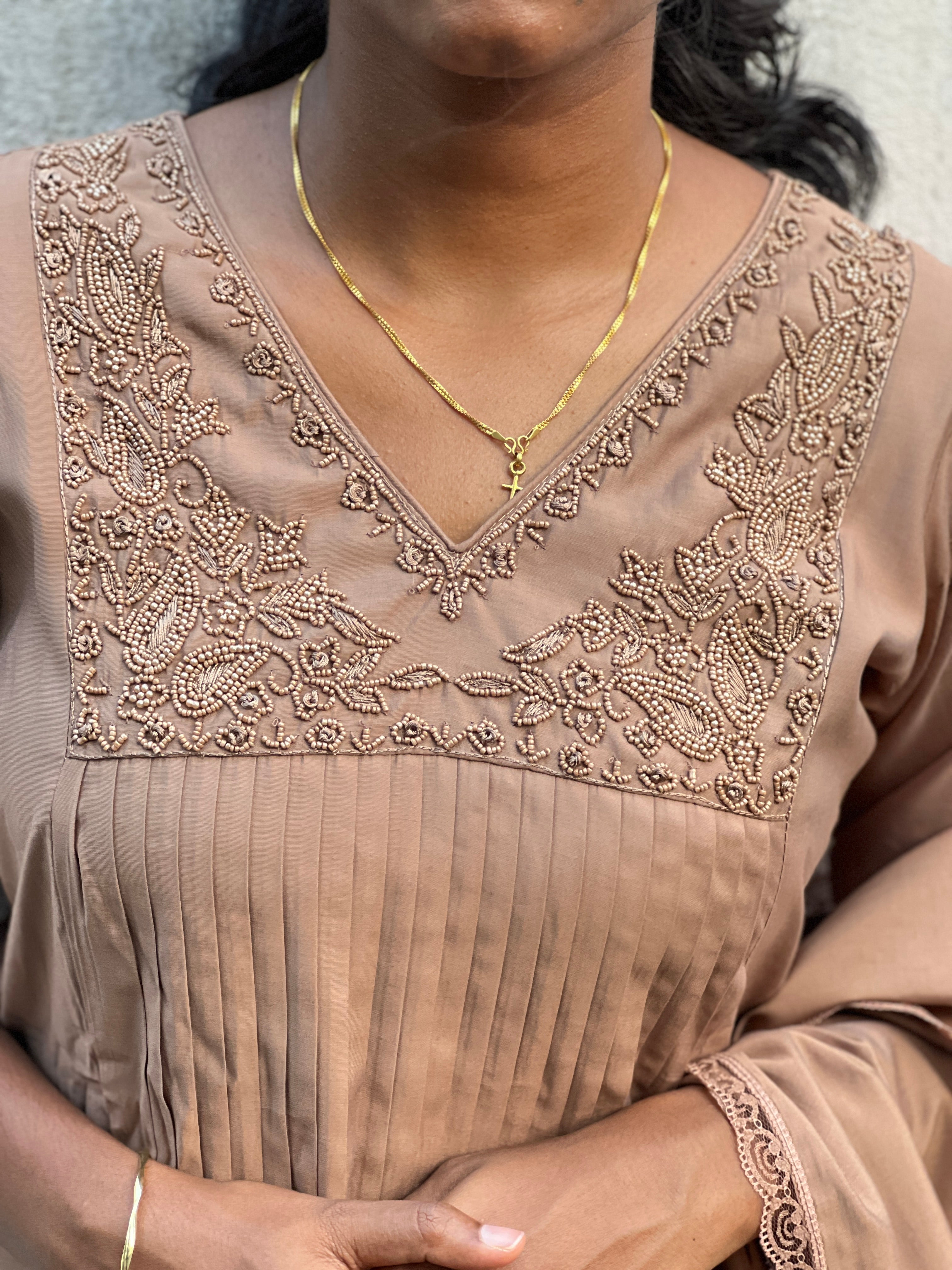 Sugar Beads & Thread Embroidered Semi Tussar Kurta Set | SLM135