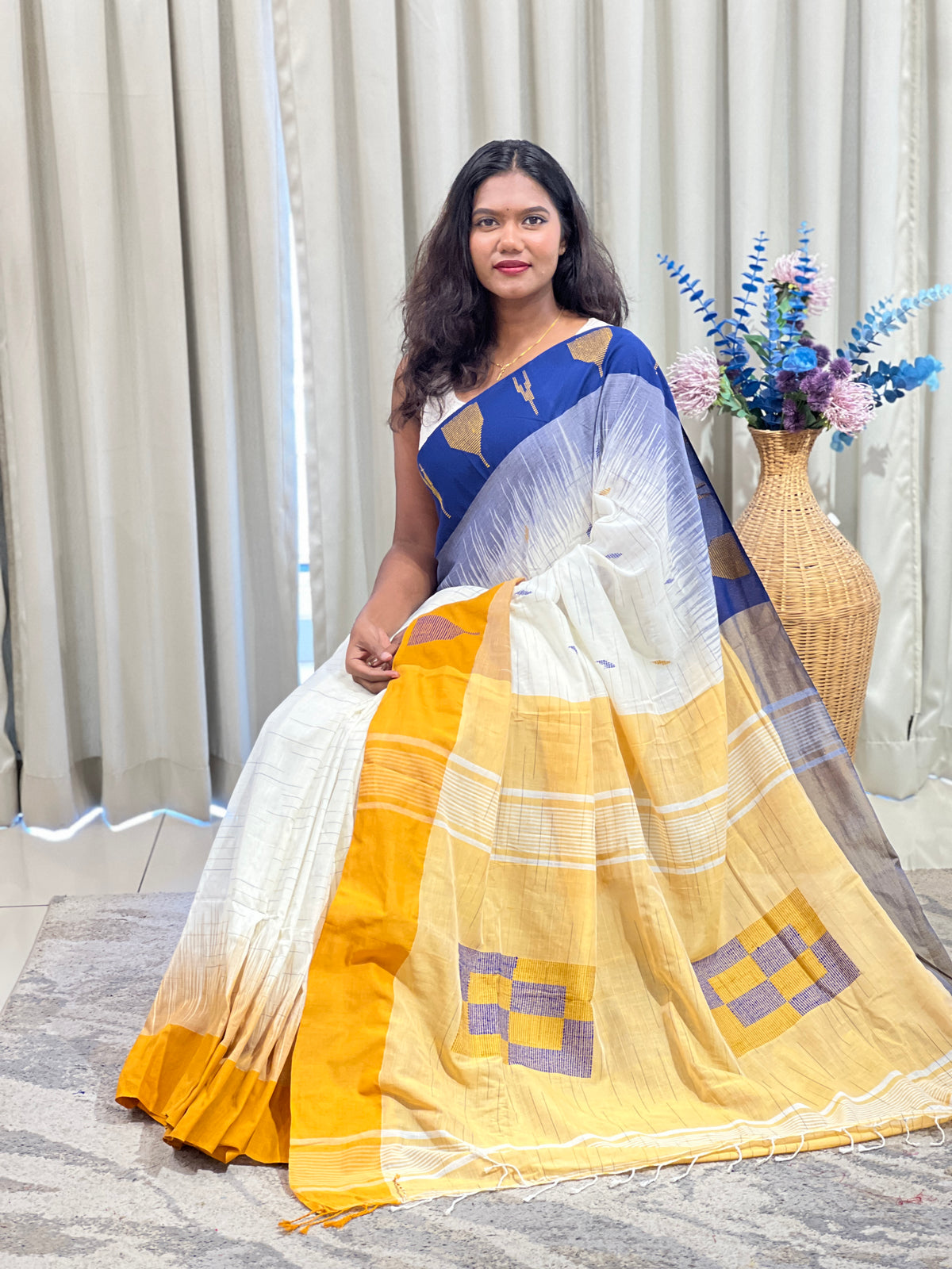 Geometric Pattern Cotton Saree |  SA192
