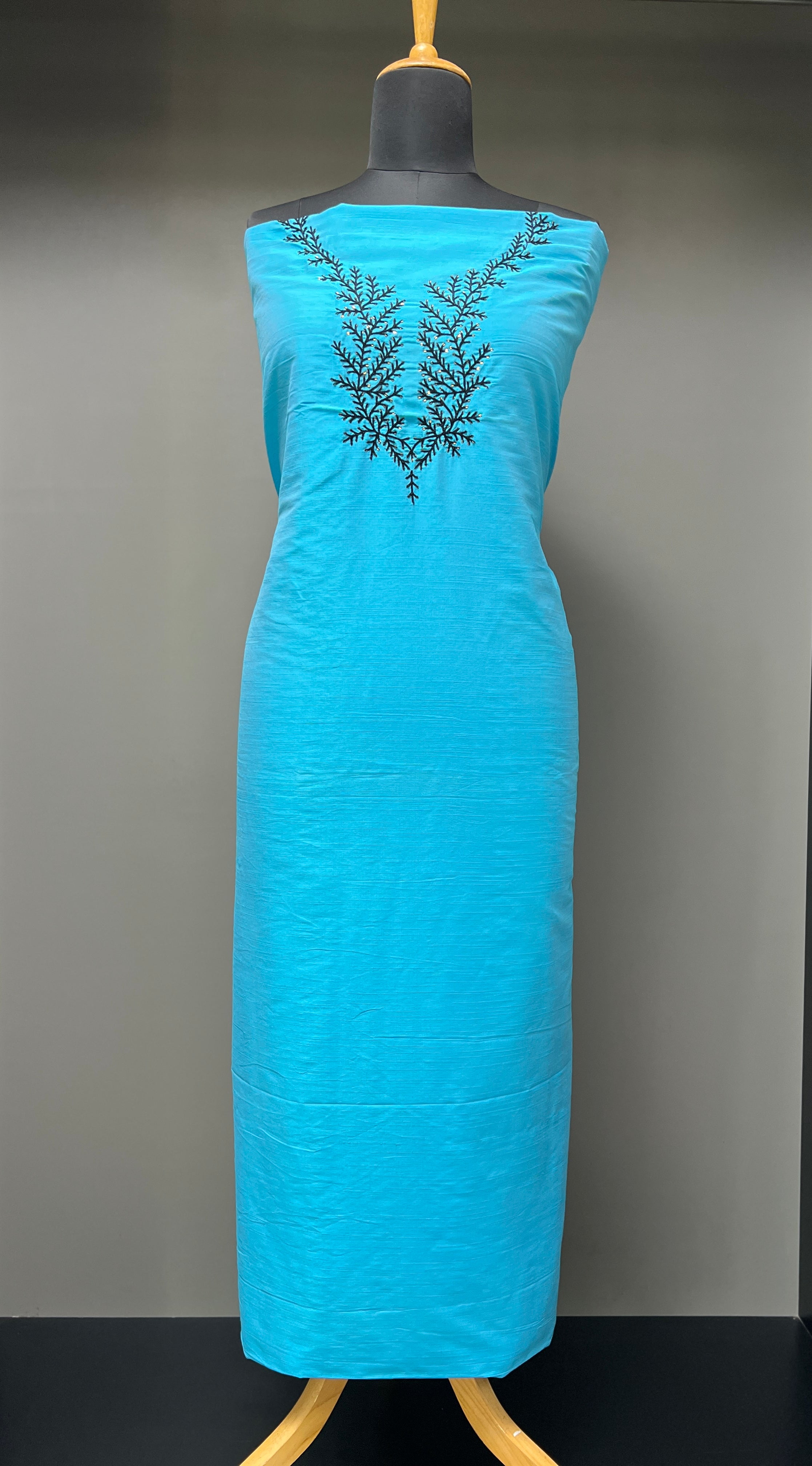 Hand Embroidery Detailed Slub Chanderi Kurta Material | DN190