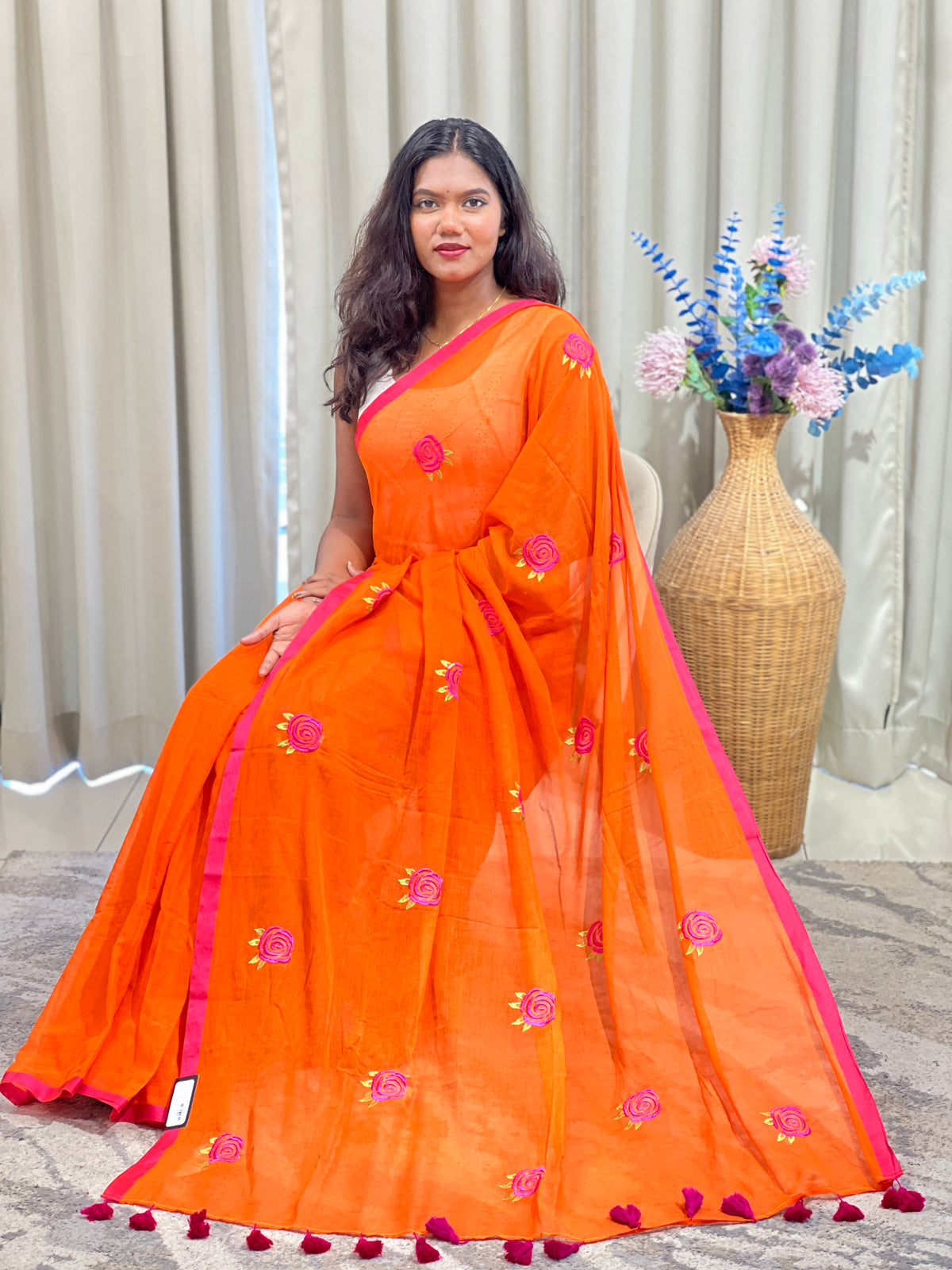 Machine Embroidered Mul Cotton Saree | SA184