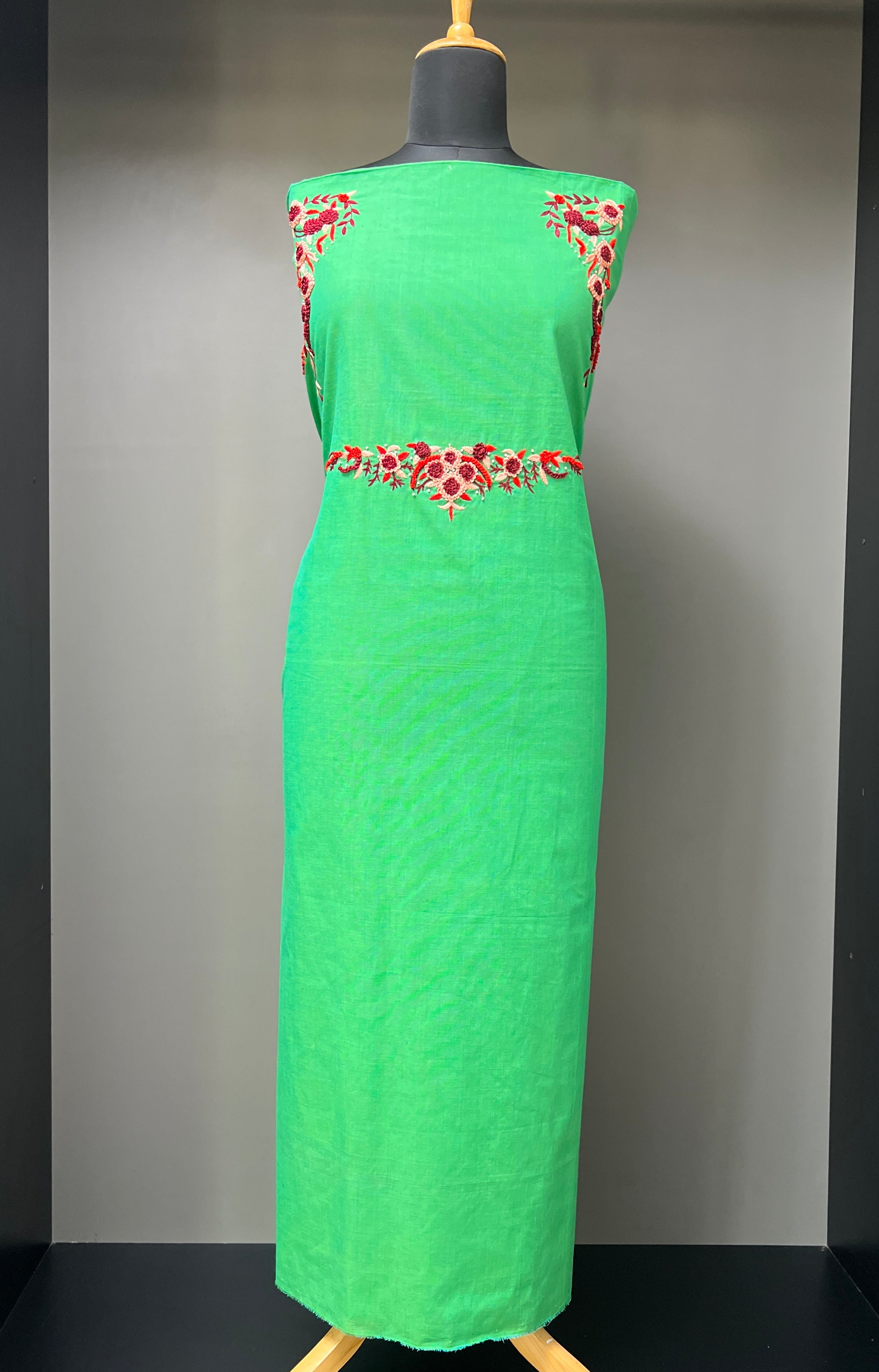 Floral Hand Embroidered Cotton Kurta Material | DN219