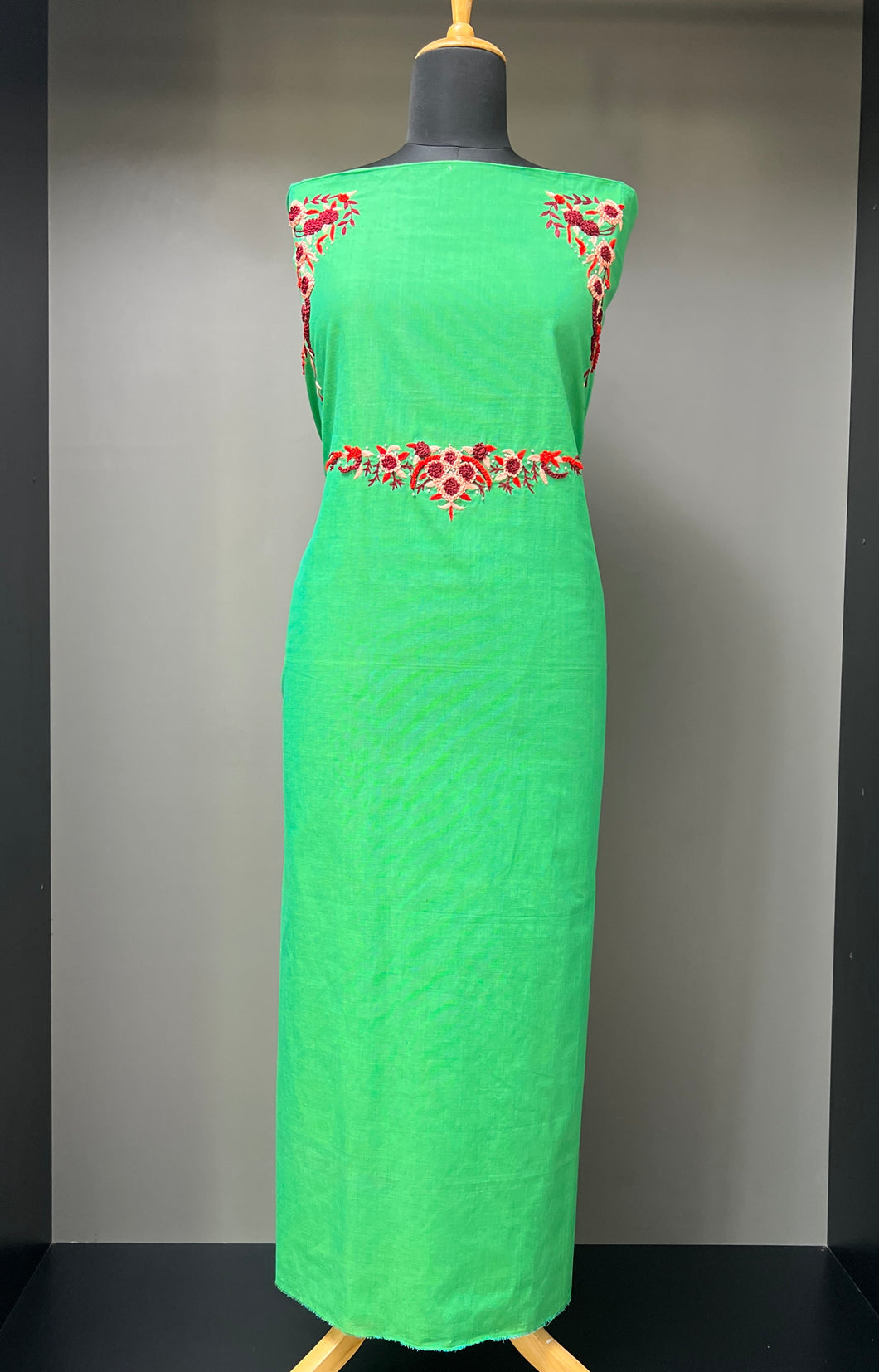 Floral Hand Embroidered Cotton Kurta Material | DN219
