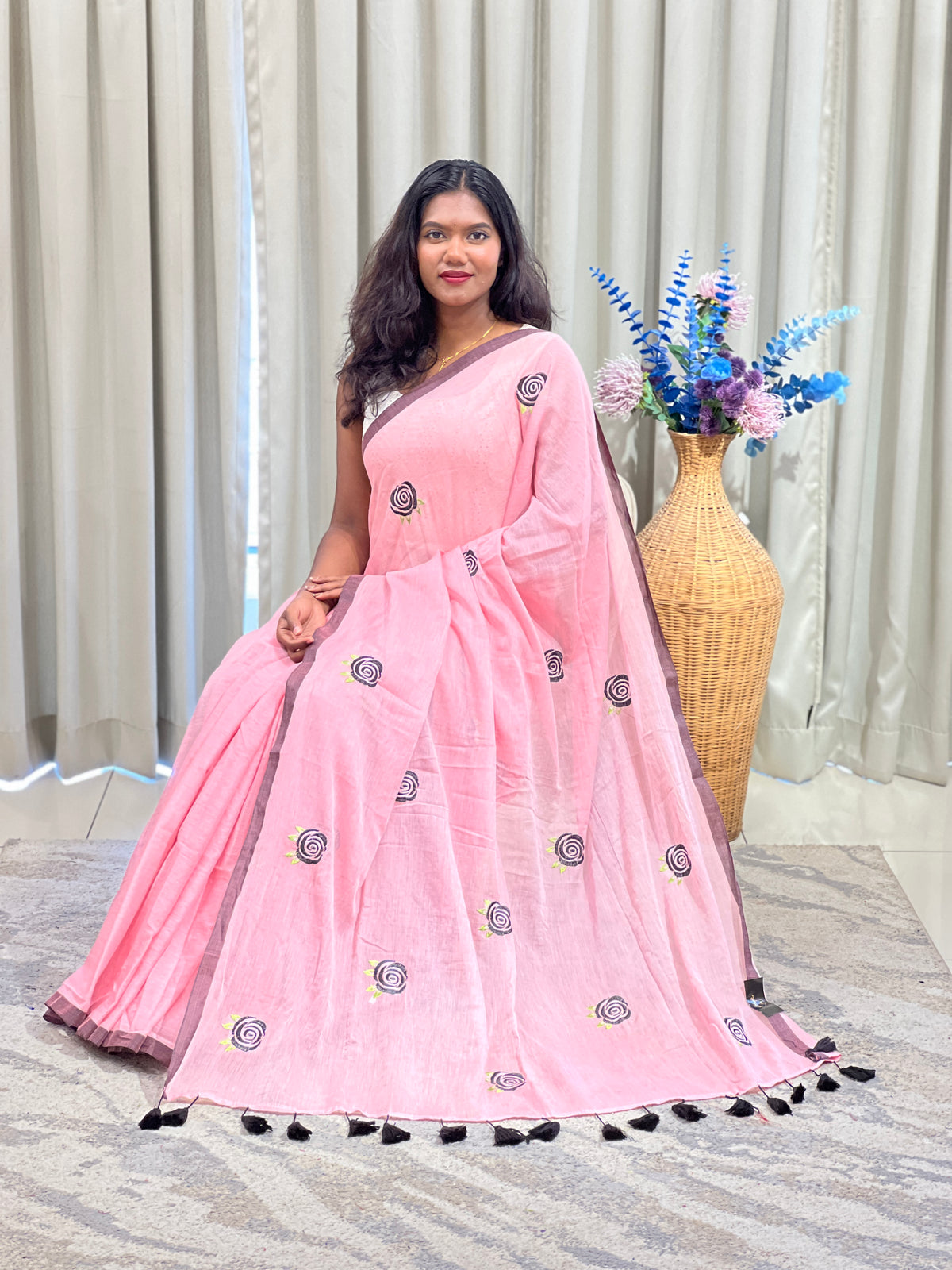 Machine Embroidered Mul Cotton Saree | SA183