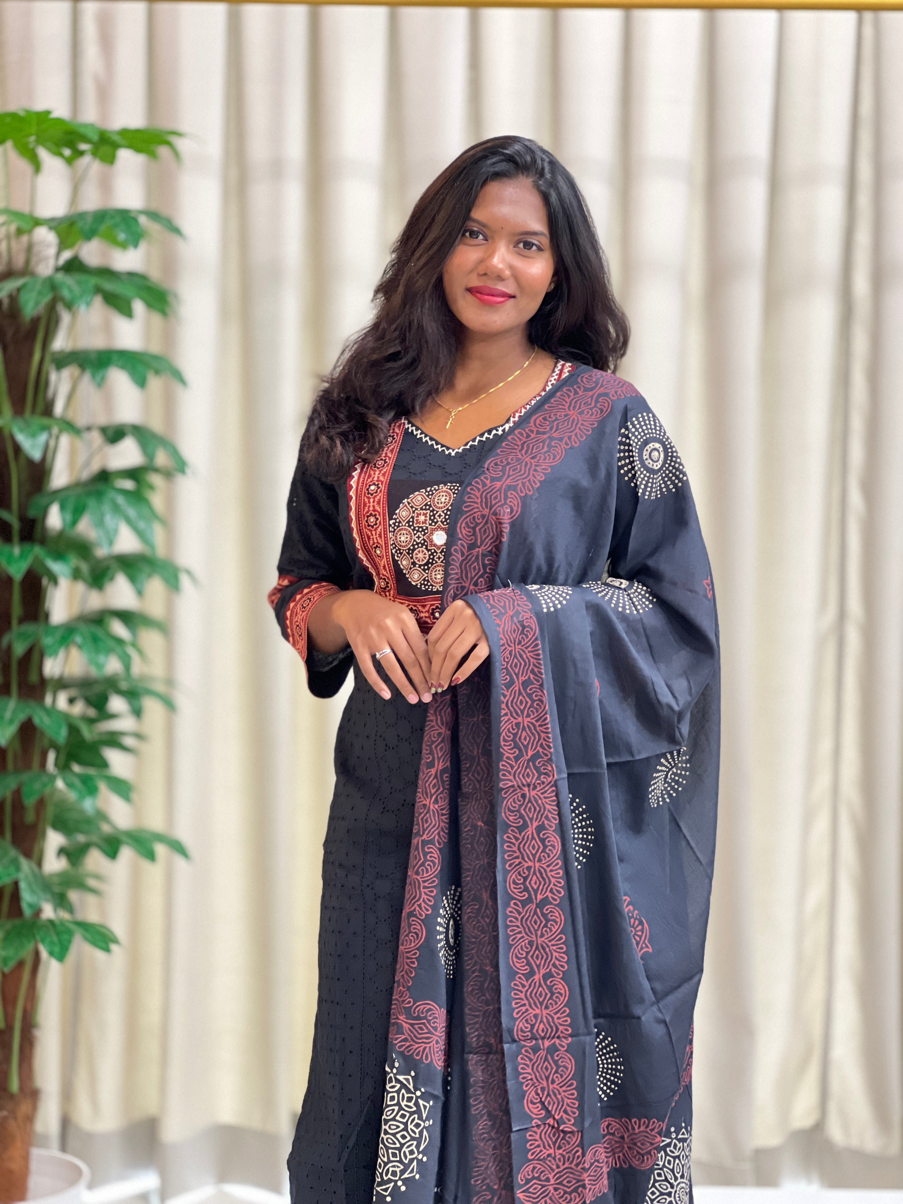 Ajrakh Patch Detailing Cotton Kurta Set | KKR119