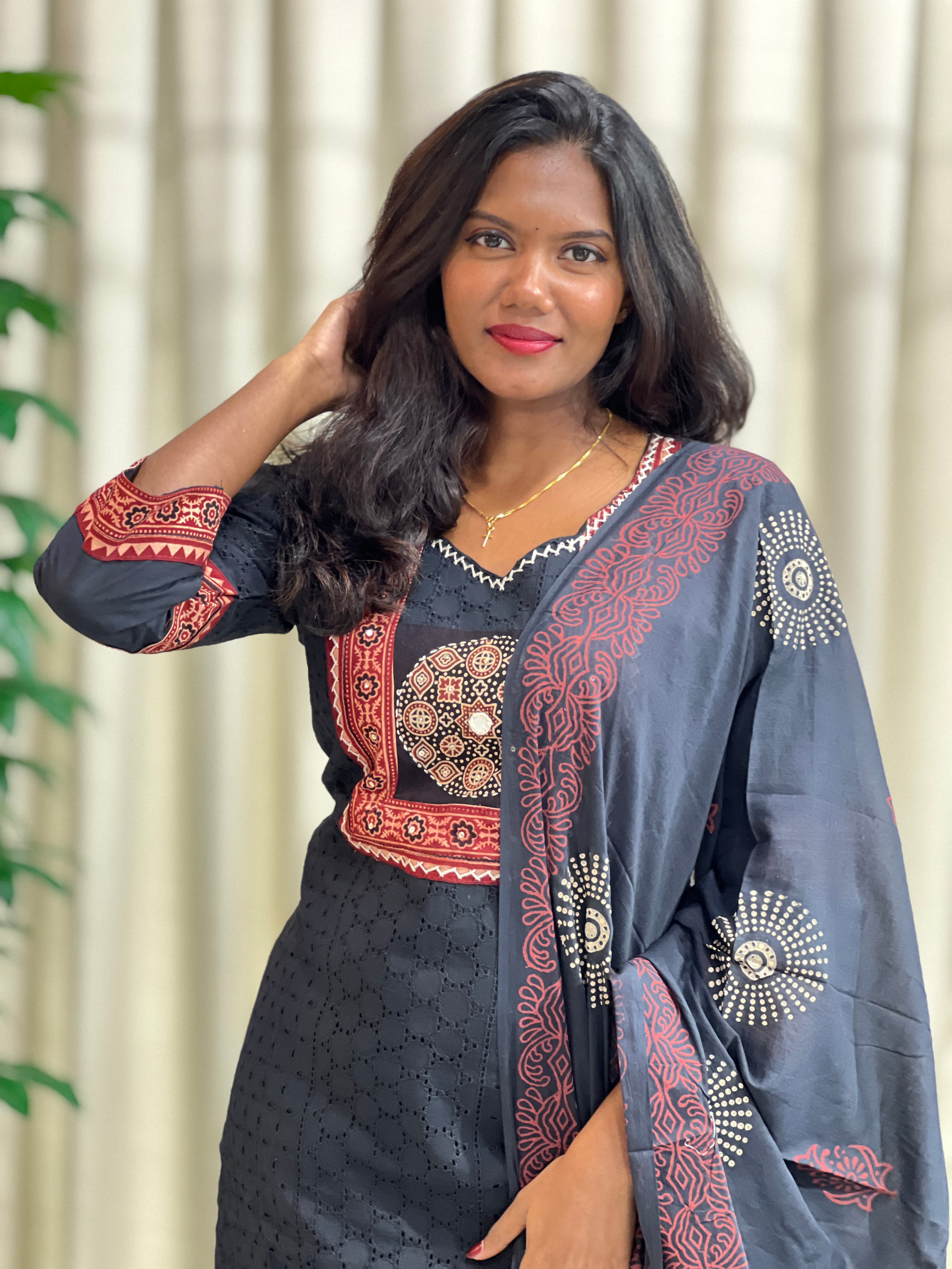 Ajrakh Patch Detailing Cotton Kurta Set | KKR119