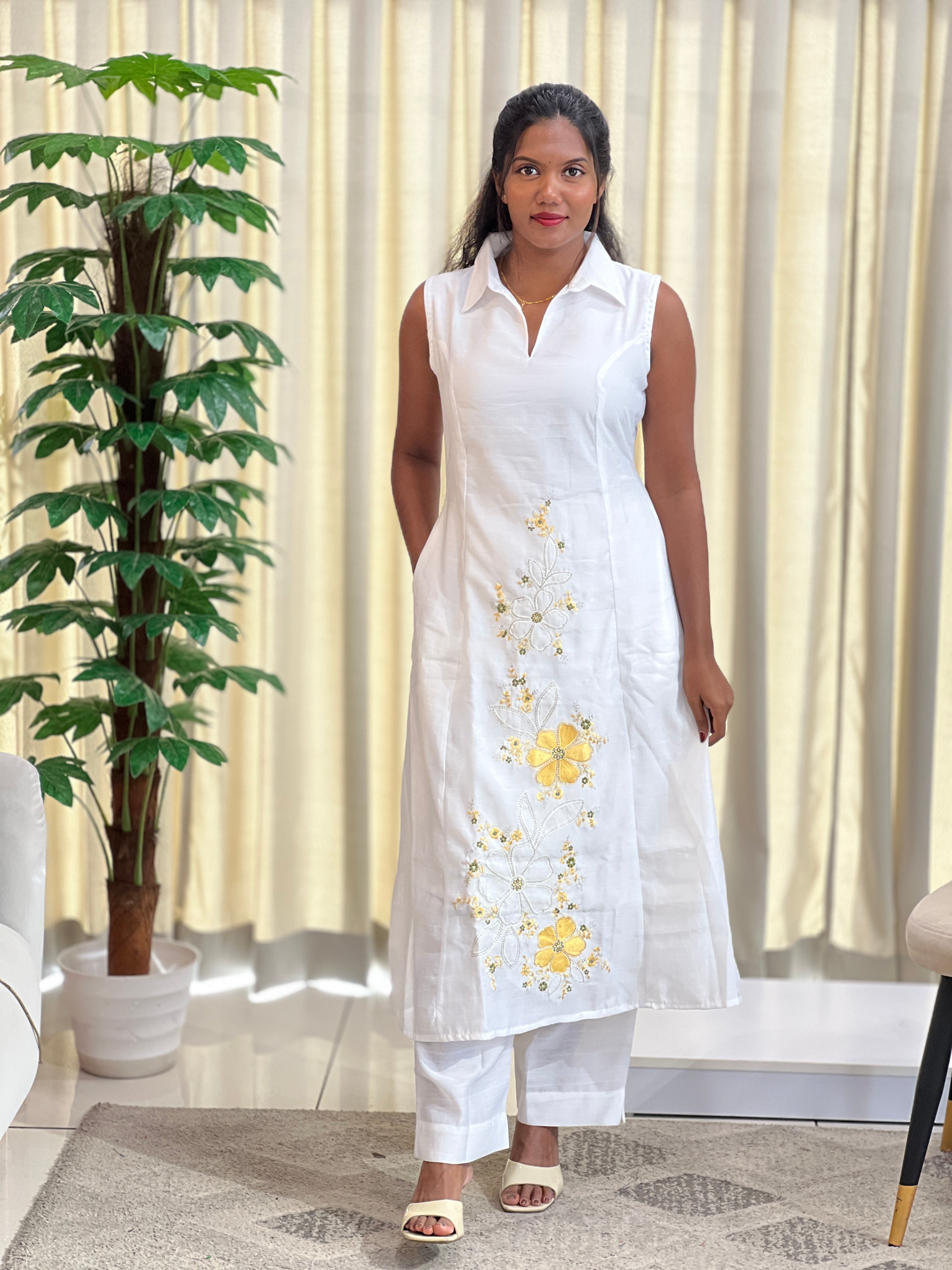 Floral Embroidered Cotton Kurta Set | YV134