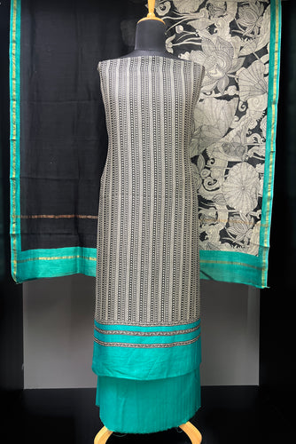Screen Printed Stripe Patterned Pure Chanderi Salwar Set | LV484