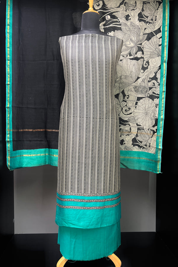 Screen Printed Stripe Patterned Pure Chanderi Salwar Set | LV484