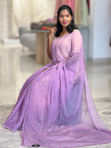 Hand Work Crushed Organza Saree | SBP858