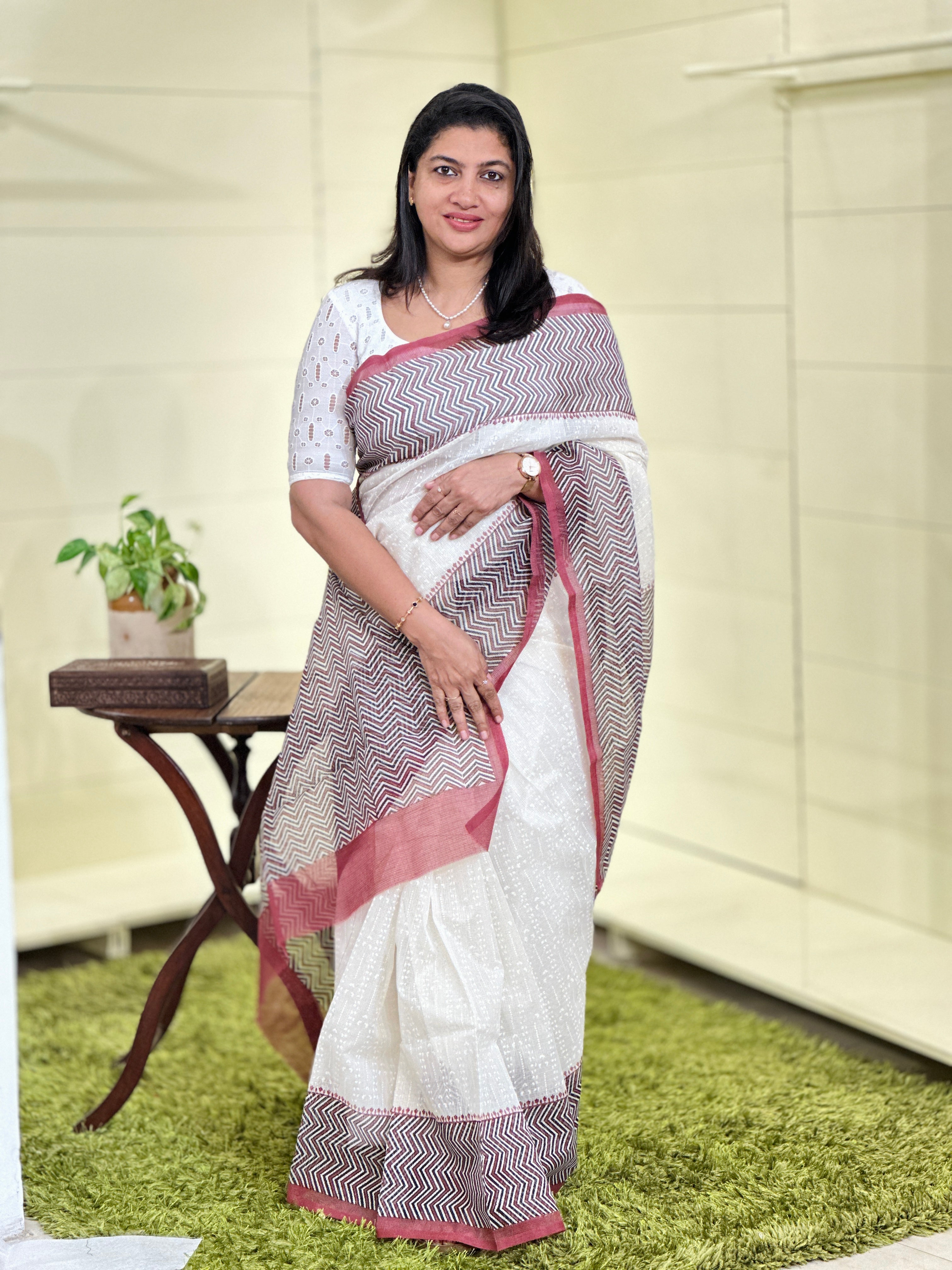 Hand Block Printed Silky Kota Saree | JSC231