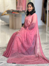 Hand Work Crushed Organza Saree | SBP860
