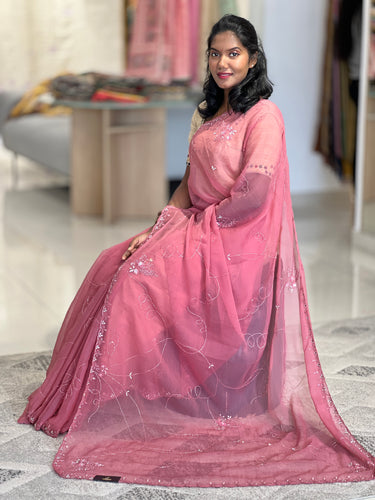 Hand Work Crushed Organza Saree | SBP860