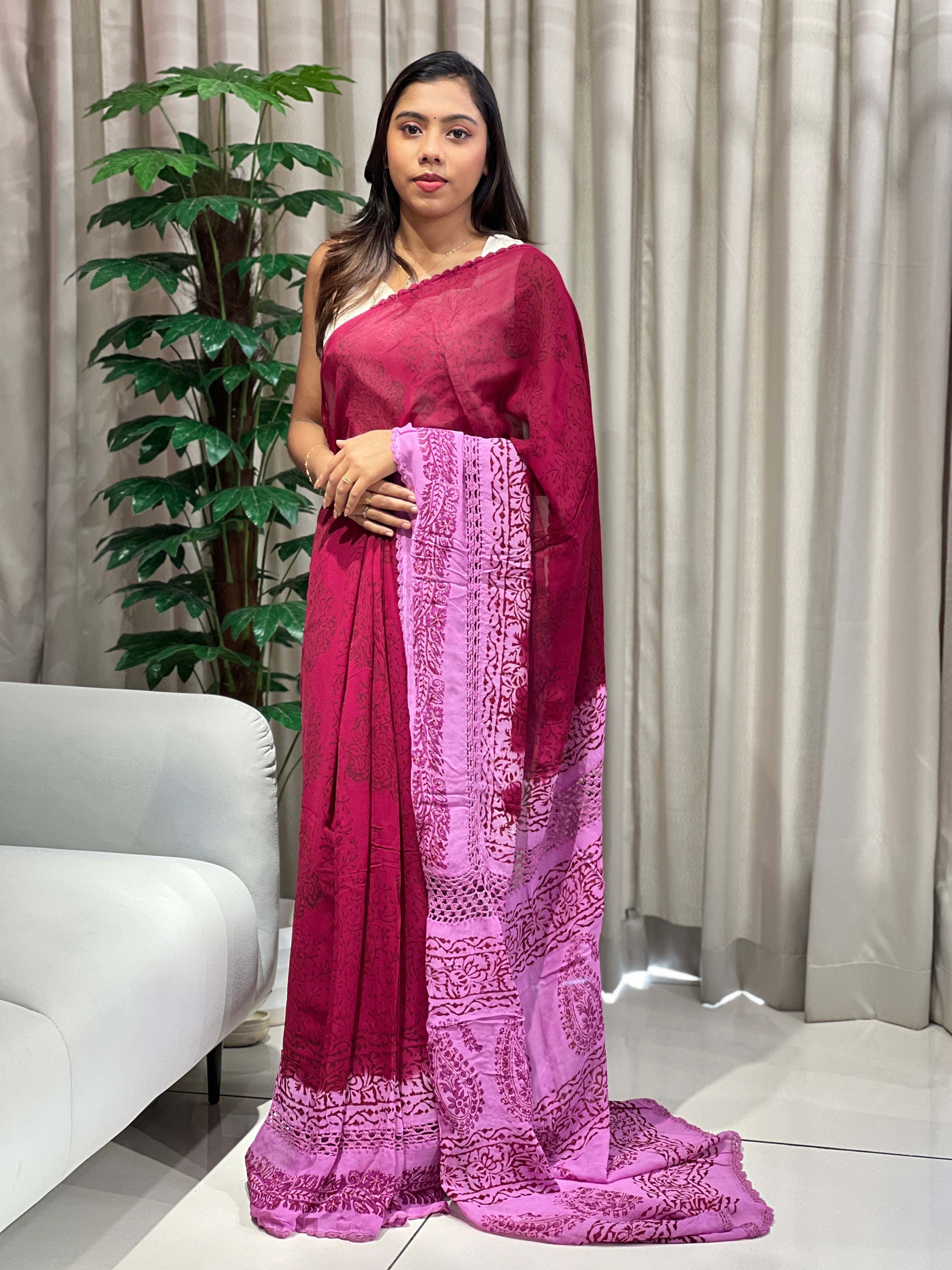 Hand Block Printed Georgette Saree | SF1422